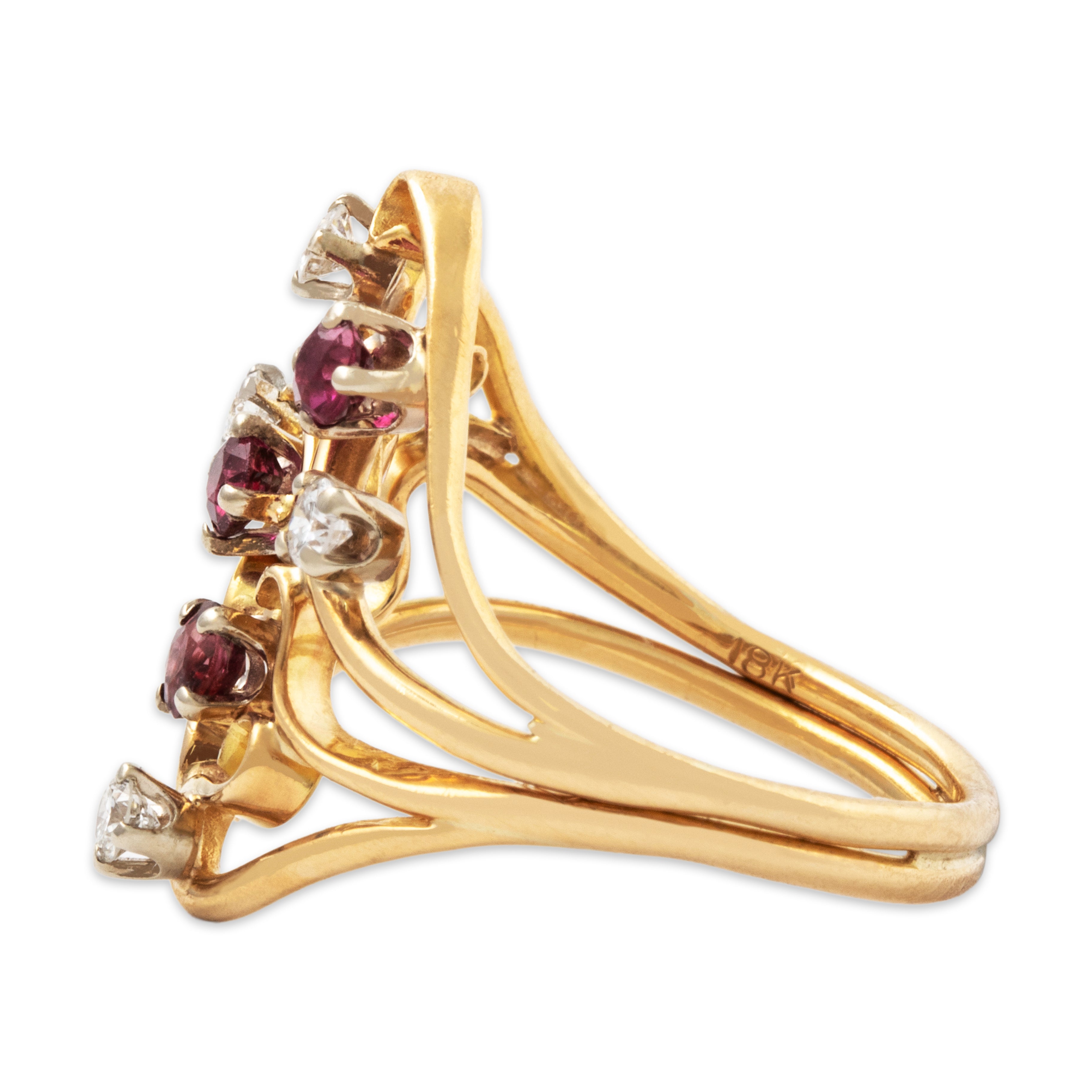 Vintage 18k Yellow Gold Ruby Diamond Swirling Artistic Ring 6.50、mySite、hinf8tx79