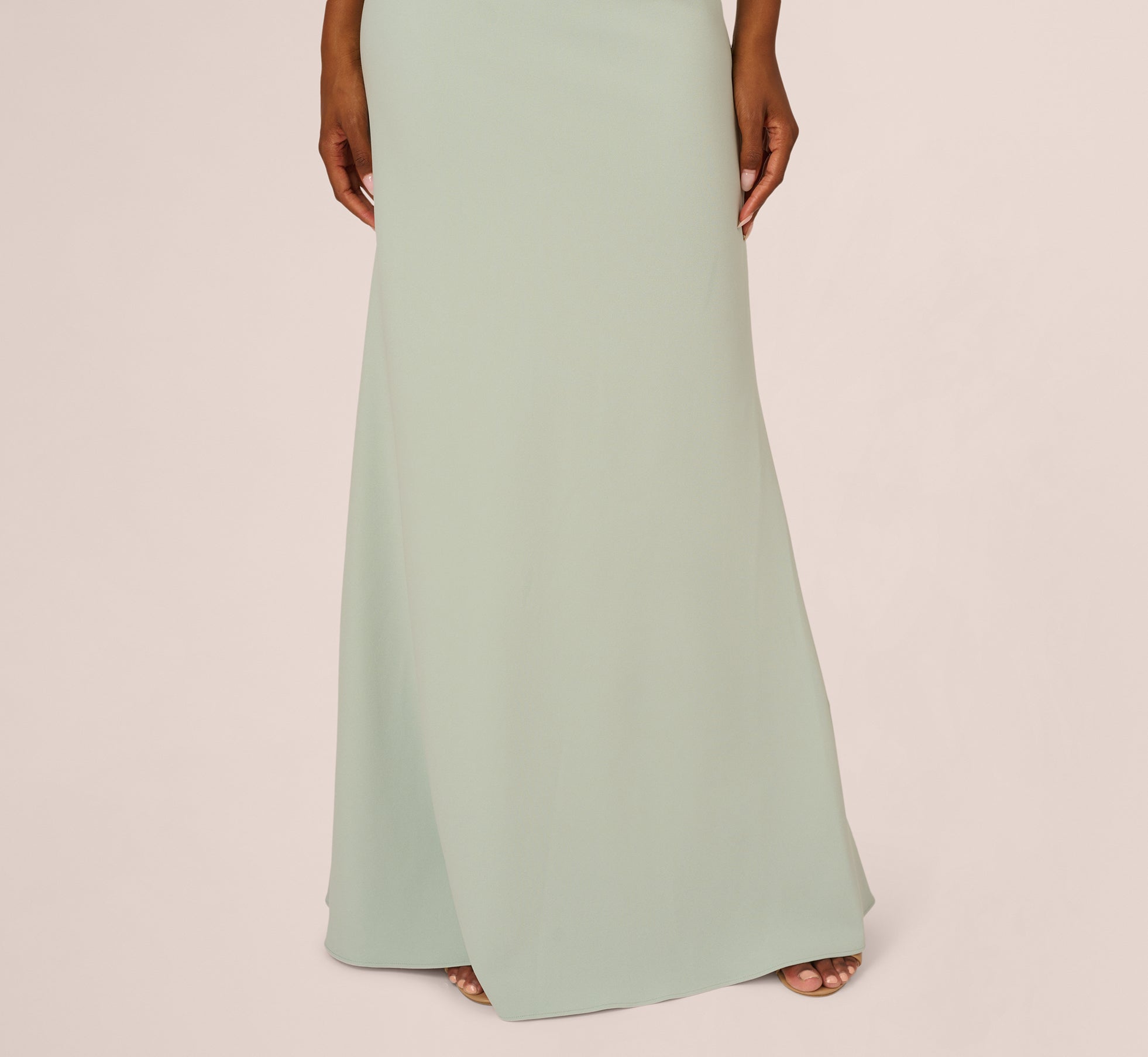 Stretch Crepe One Shoulder Mermaid Gown With Bow Accent In Icy Sage、mySite、solidvoid
