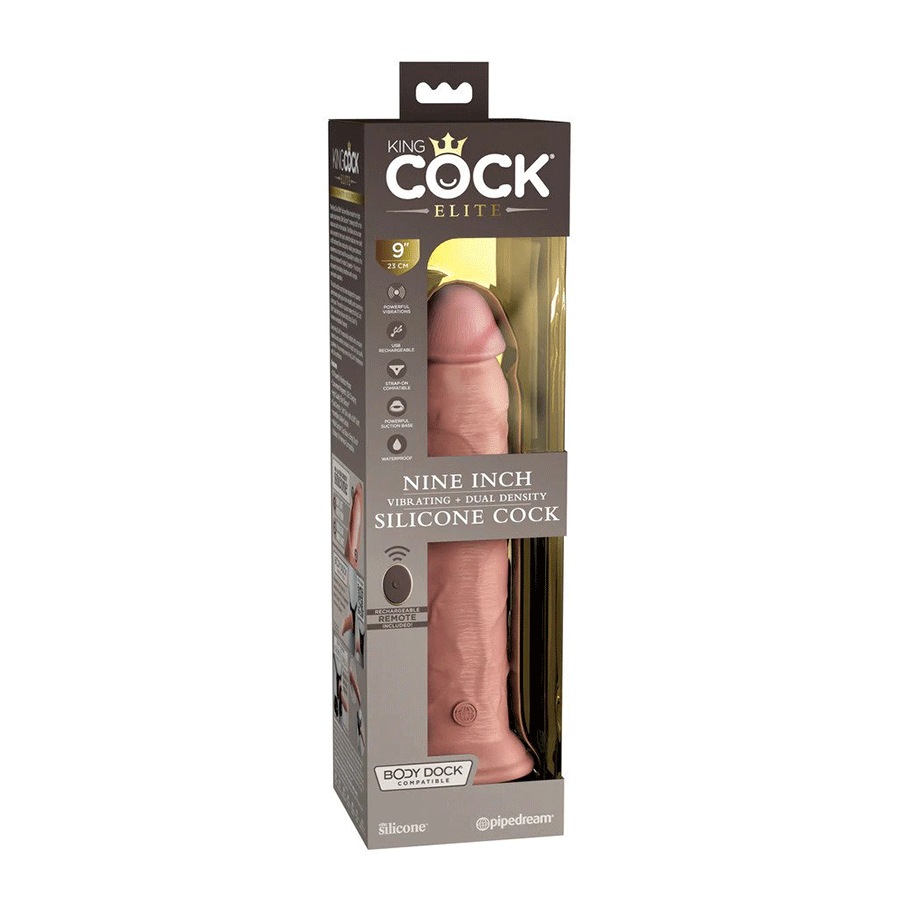 King Cock Elite 9 Inch Dual Density Vibrating Silicone Dildo with Remote、mySite、bottomscart