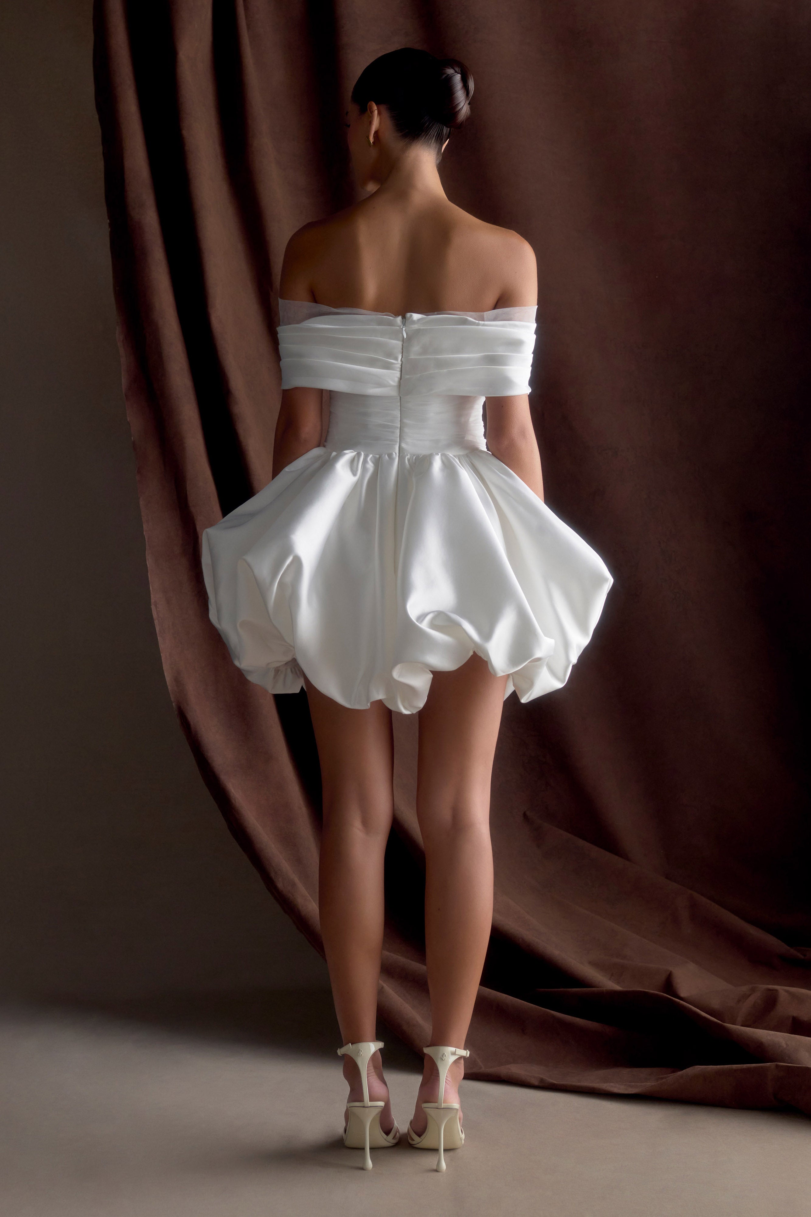 Lauretta Off Shoulder Mini Dress - White、mySite、solidvoid