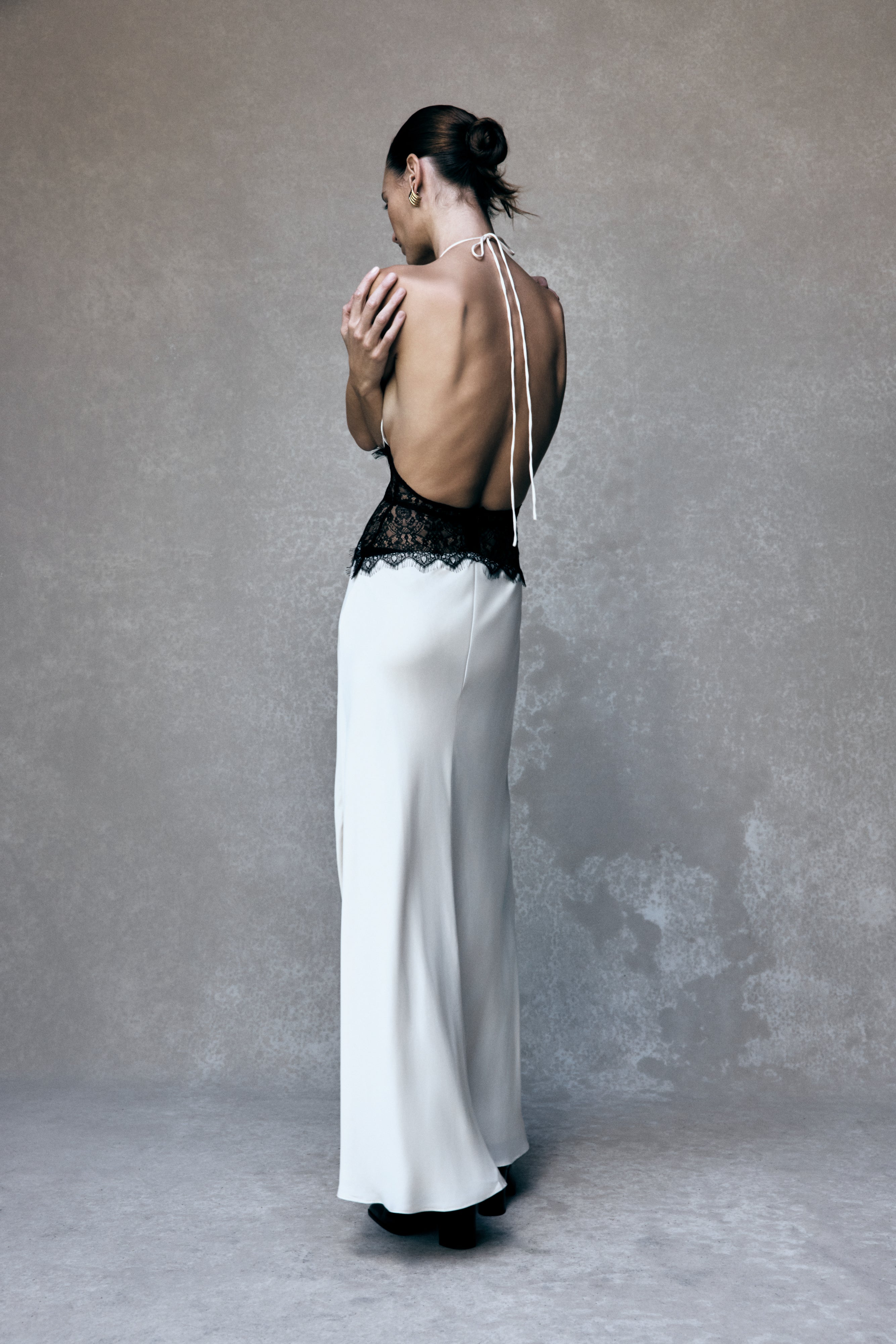 Dinah Lace And Satin Maxi Dress - Black/Ivory、mySite、solidvoid