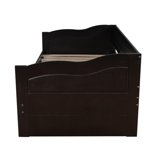 Wooden Daybed with Trundle Bed and Two Storage Drawers , Extendable Bed Daybed,Sofa Bed for Bedroom Living Room,White、、casual