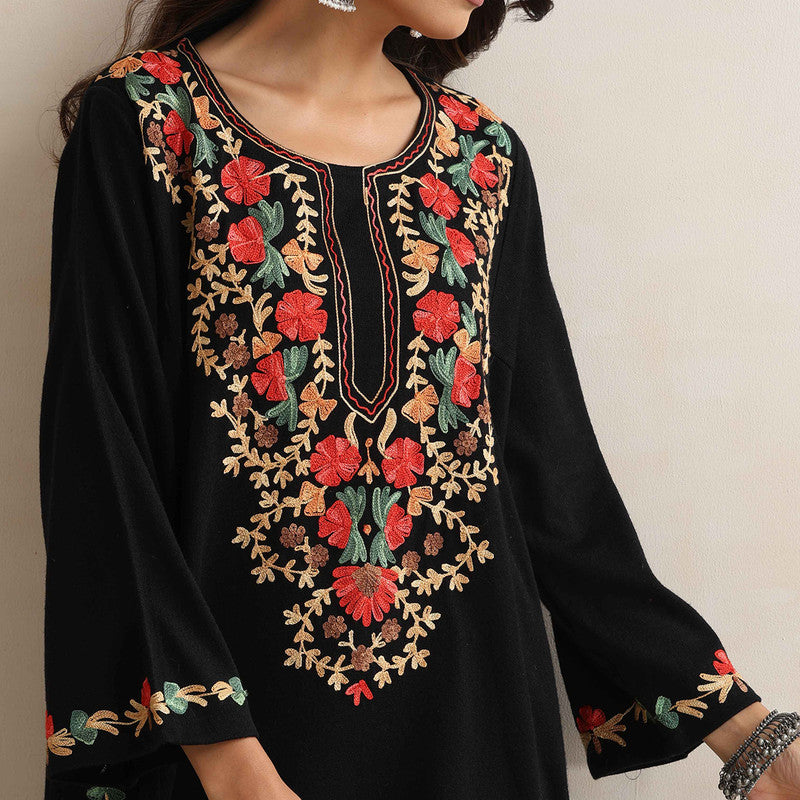 Woolen Kurta For Women | Kashmiri Embroidered | Black、mySite、camillekostekn