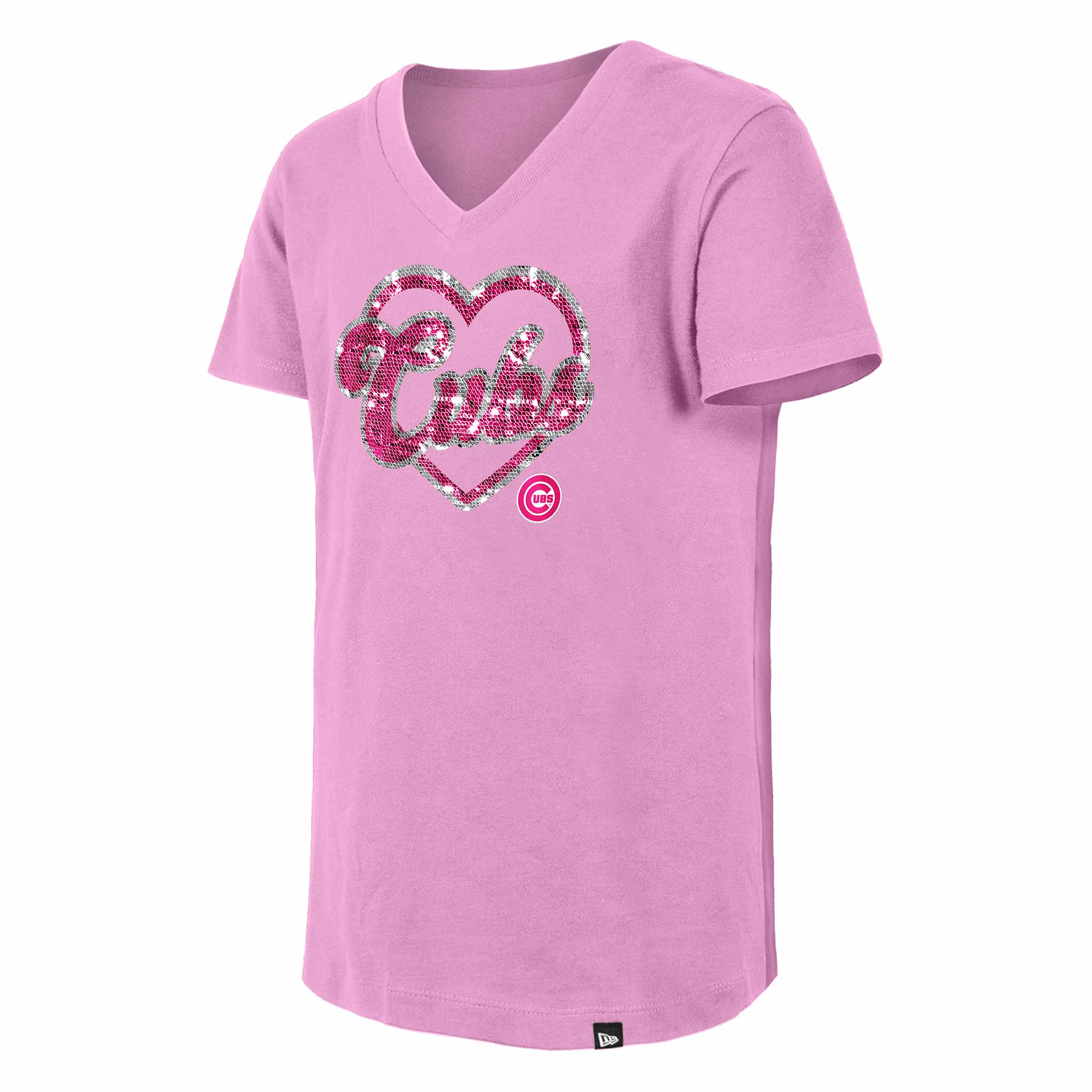 Chicago Cubs Youth Girls New Era Sequin Pink Heart T Shirt、mySite、vikingsvslions