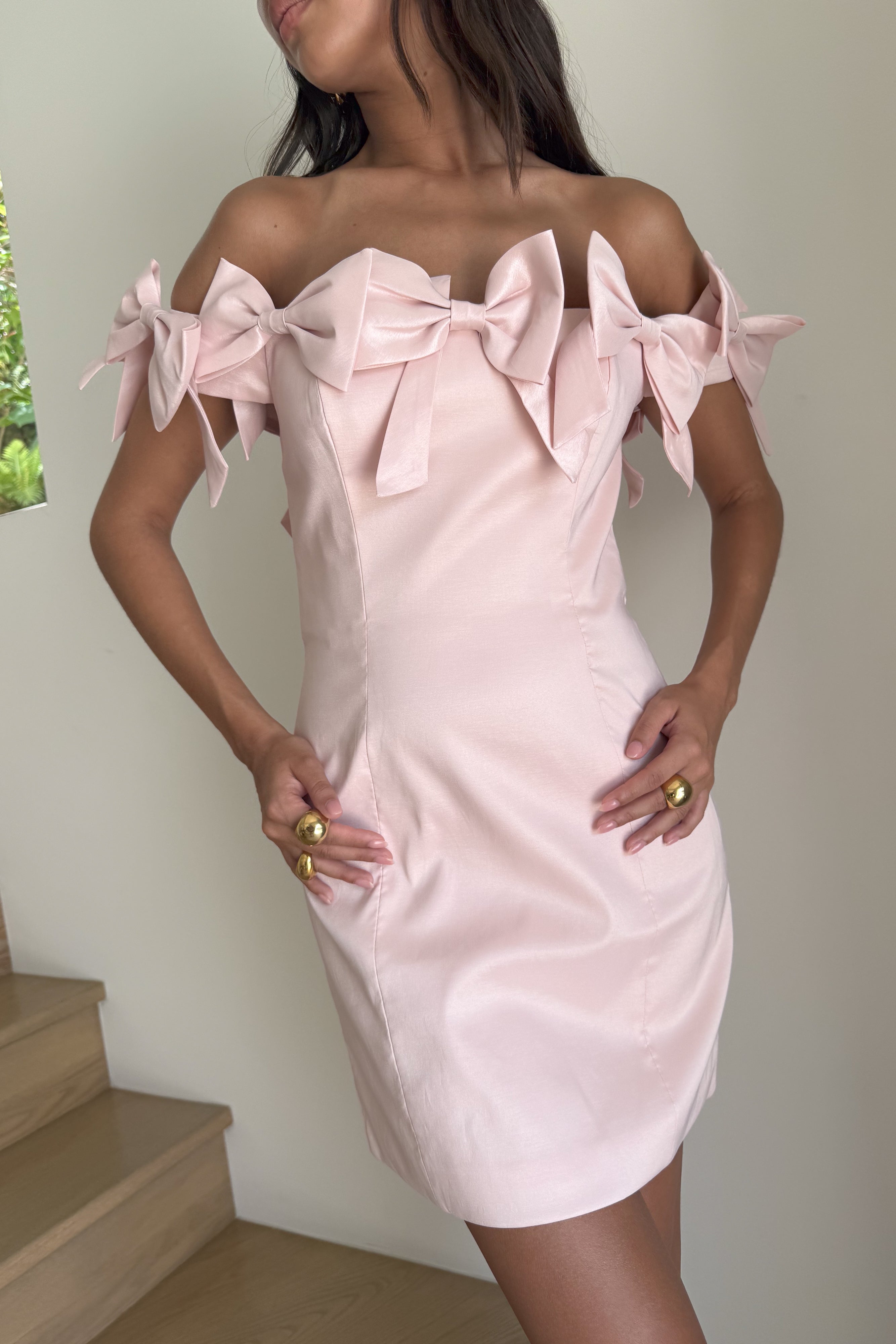 Rose Strapless Bow Mini Dress - Powder Pink、mySite、solidvoid