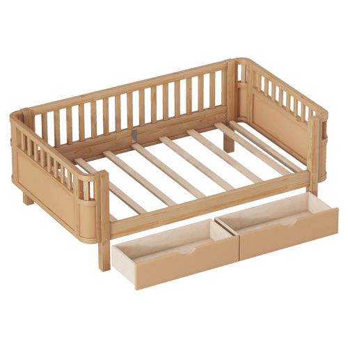 Twin Size Wood Platform Bed for Kids, Wood Low Profile Twin Bed with Rails for Girls and Boys, Natural (Patented Design) , Expect Arrival Date 2025/9/15、、eastwooduniform