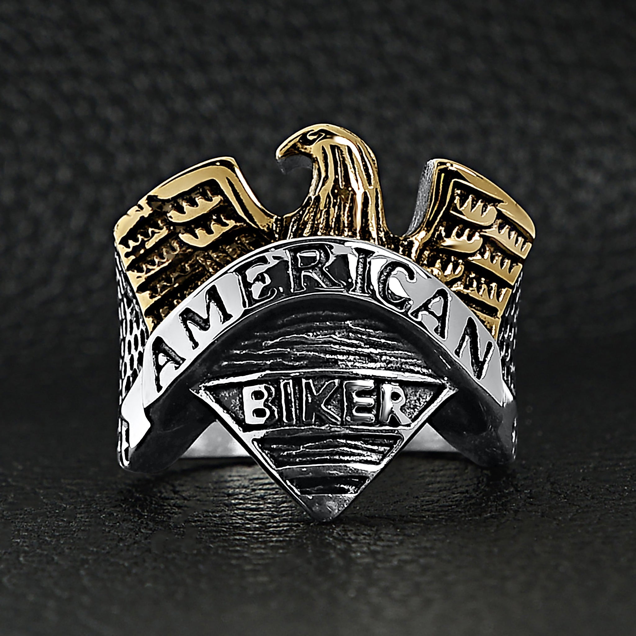 Stainless Steel AMERICAN BIKER With 18K Gold PVD Coated Eagle Ring / SCR4074、mySite、dreamappss