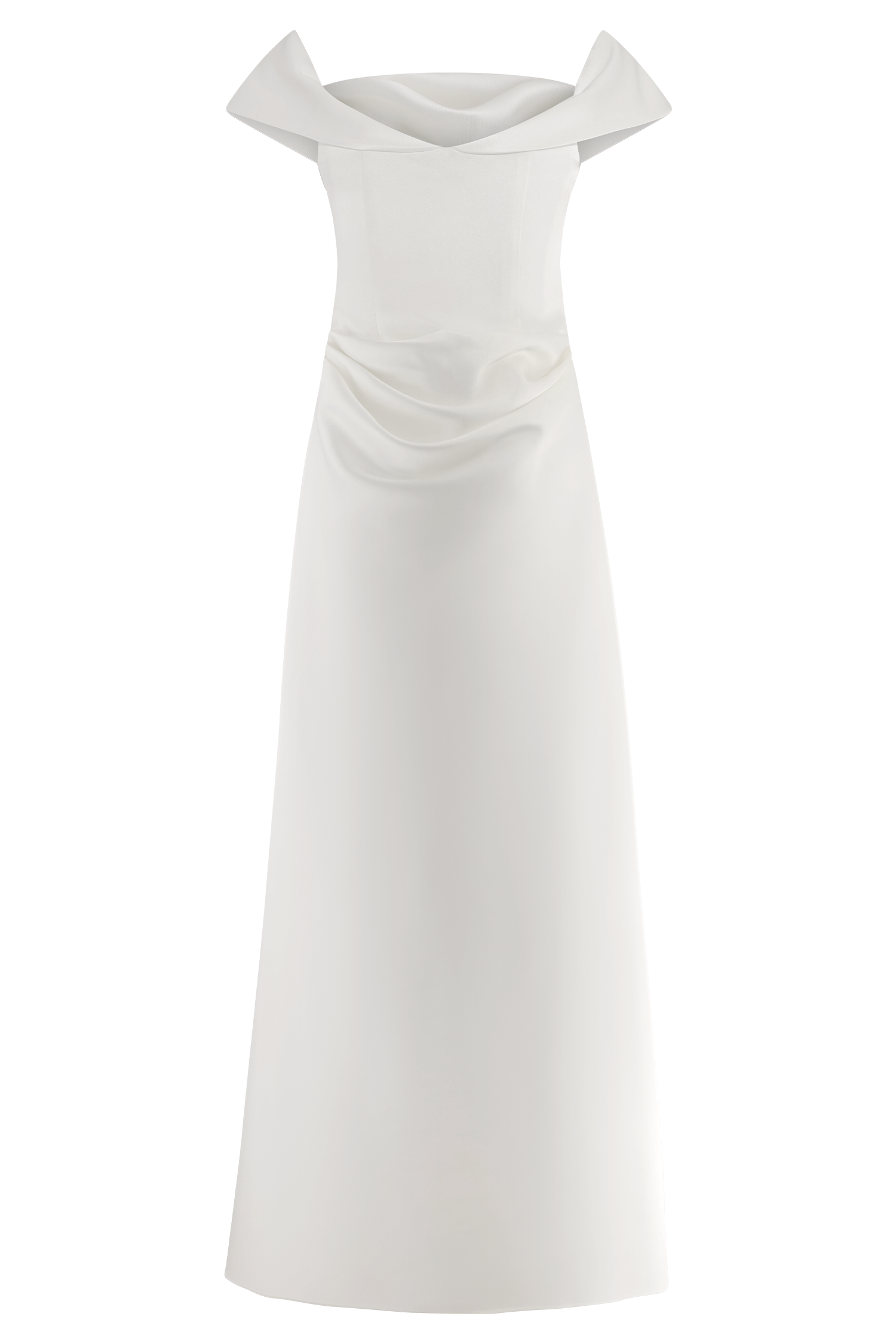 Luna Satin Off Shoulder Gown - White、mySite、solidvoid