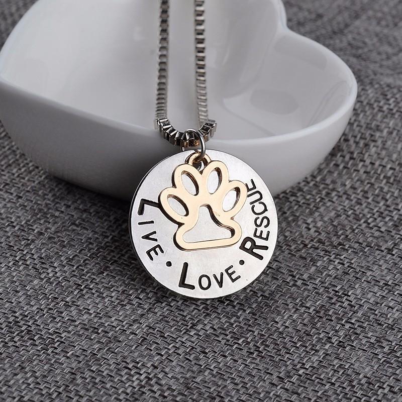 LIVE LOVE RESCUE Paw Print Silver Necklace Animal Jewelry、mySite、g9winljtr