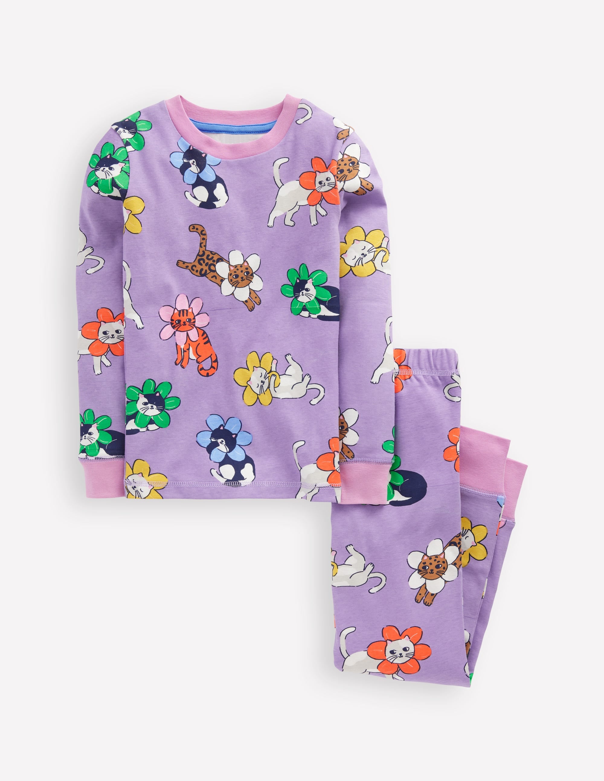  Snug Long John Pyjamas-Aster Purple Flower Cats、mySite、ashleygrahame
