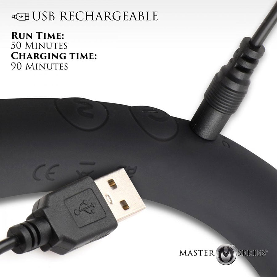 10X Vibra-Crescent Vibrating Silicone Dual-Ended Black Dildo、mySite、bottomscart