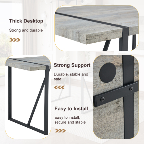 Rustic Industrial Rectangular Wood Dining Table For 4-6 Person, With 1.5" Thick Engineered Wood color Tabletop and Black Metal Legs,Desk For Kitchen Dining Living Room, 55.1" x 31.4"x 29.9"1529W115172、、casual