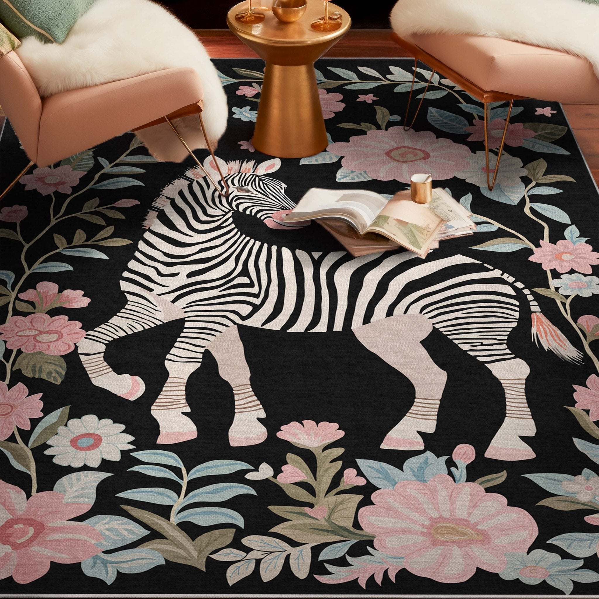 Zebra Floral Rug for Living Room, Dining Room, Bedroom and Kitchen、mySite、gigharbornorthrealestate