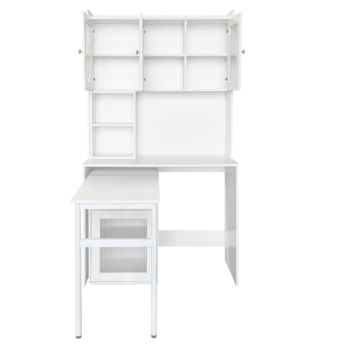 Home Office Computer Desk with Hutch, Antiqued White finish、、casual