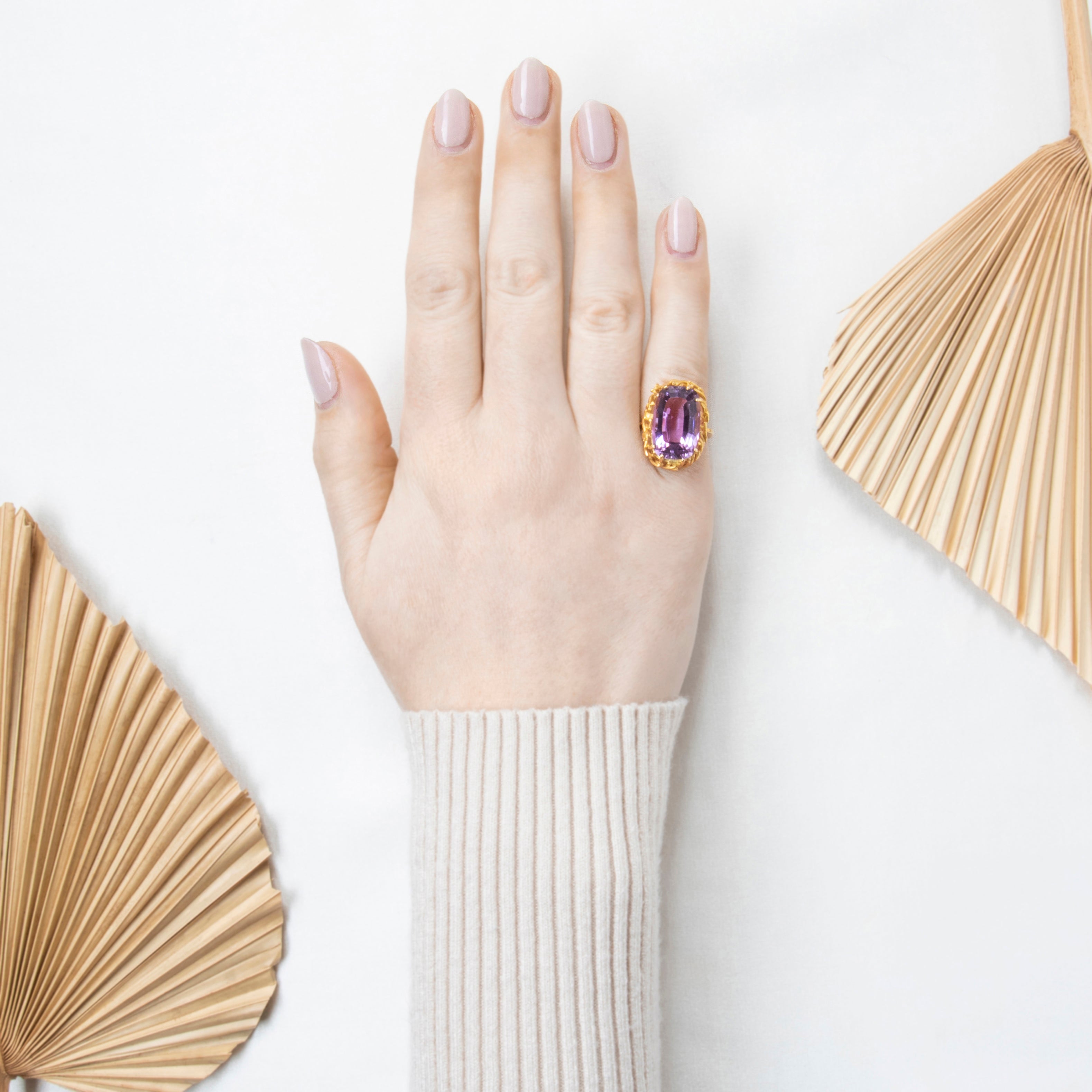 Vintage 18k Yellow Gold 10.82ct Amethyst Statement Cocktail Ring 5.75、mySite、hinf8tx79