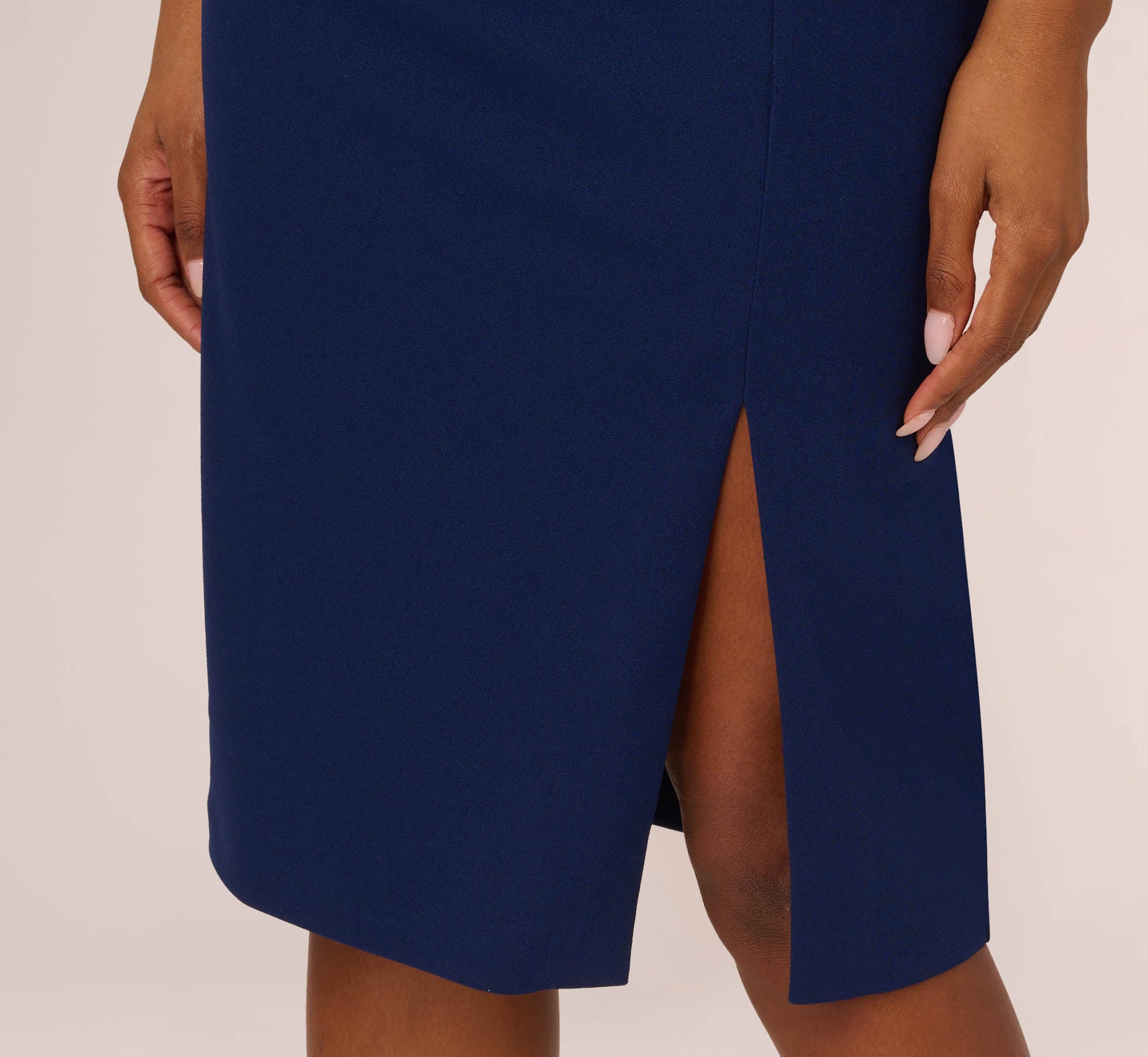 One Sleeve Sheath Dress With Bow Neckline In Navy Sateen、mySite、solidvoid