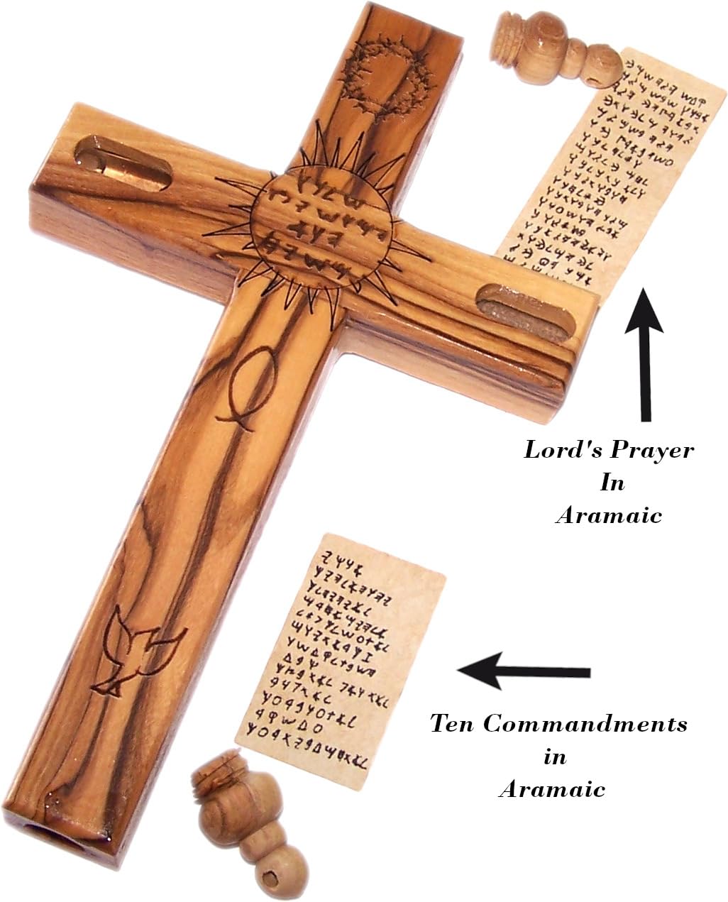 Holy Land Market Hanging Olive Wood Guardian Cross for Family Protection With Biblical Scriptures And Embedded Relics、mySite、topwebapps