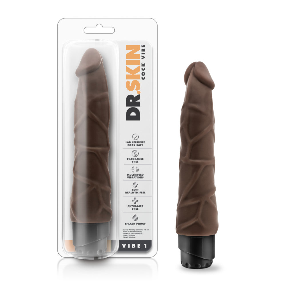 Dr. Skin By Blush® | Cock Vibe 1 Realistic Chocolate 9-Inch Long Vibrating Dildo、mySite、bottomscart