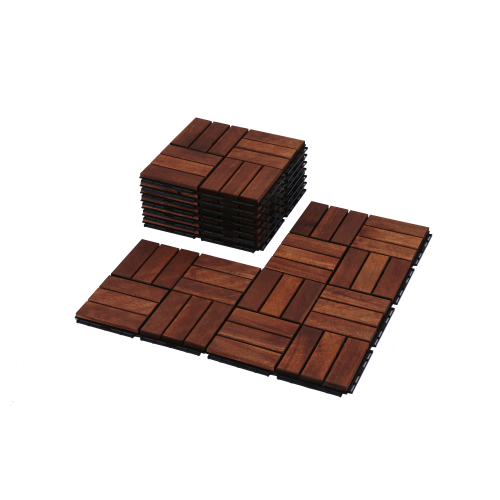 Acacia Wood Interlocking Deck Tiles Checker Pattern, 30 PCS 12" x 12" Square Acacia Hardwood Outdoor Flooring for Patio, Bancony, Pool Side,...、、eastwooduniform