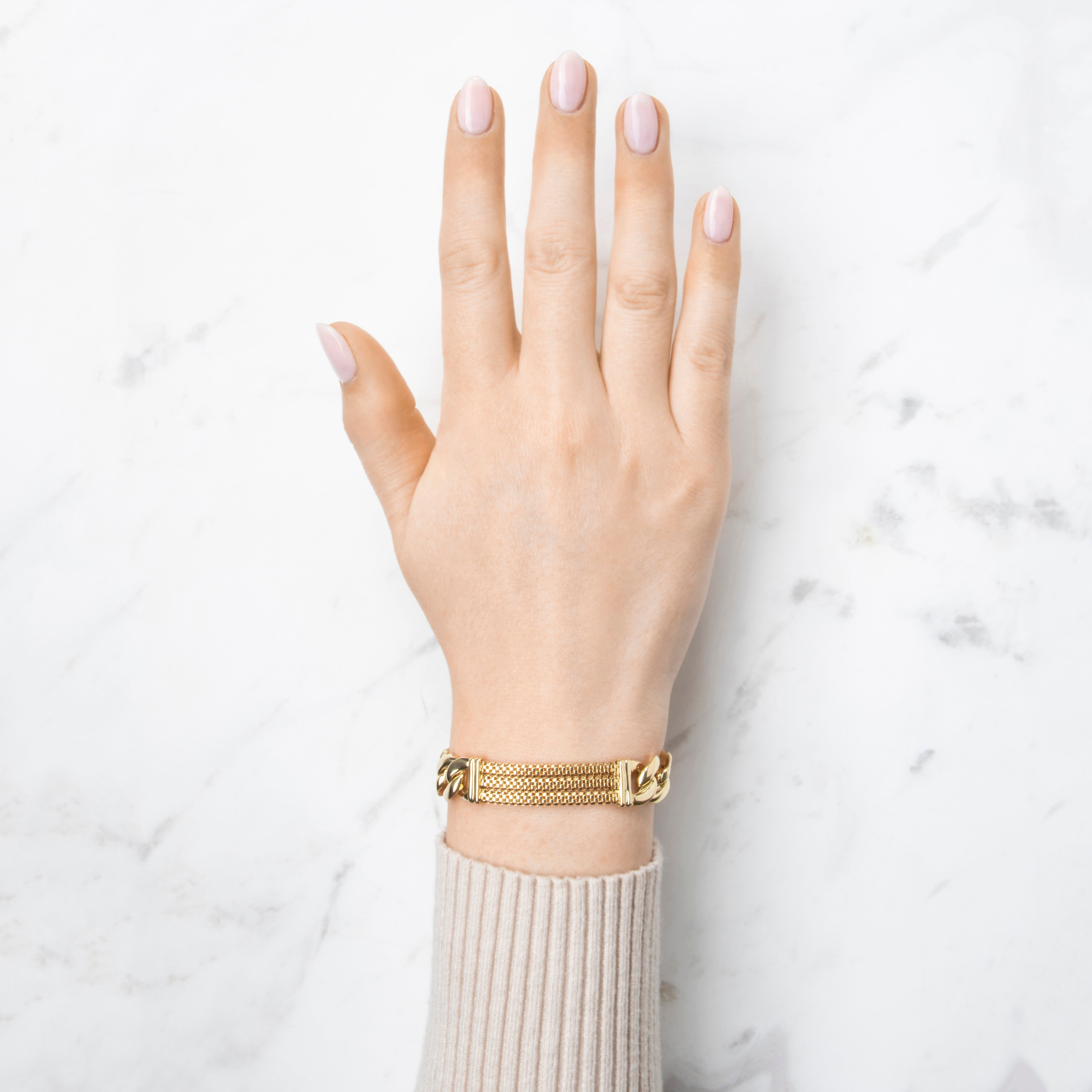 Vintage Heavy 14k Yellow Gold Unusual Curb Chain Mesh Bracelet 6.75、mySite、hinf8tx79