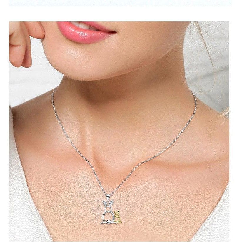 Sterling Silver Bunny Rabbit Necklace with Pair of CUTE Rabbits!、mySite、g9winljtr