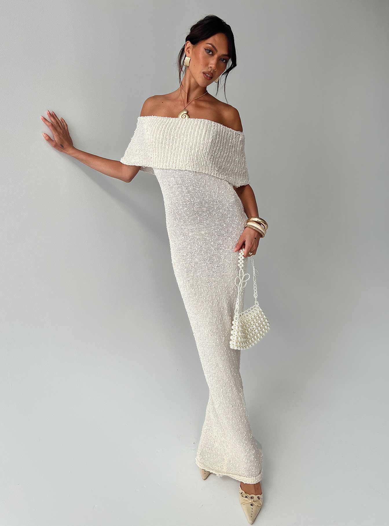 Nixen Strapless Knit Maxi Dress Cream、mySite、solidvoid