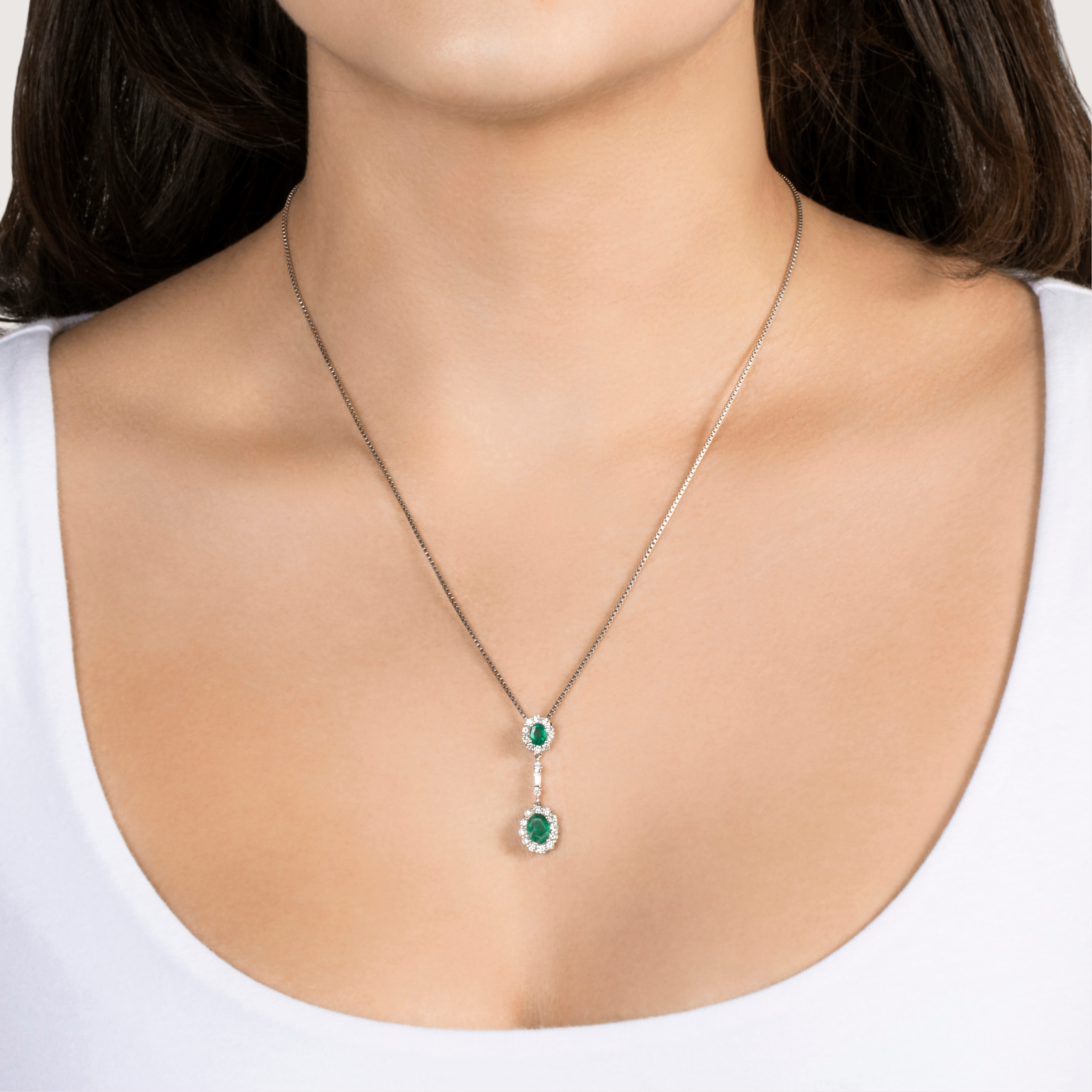 Vintage 18k White Gold Emerald .552cttw Diamond Haloed Evergreen Pendant、mySite、hinf8tx79