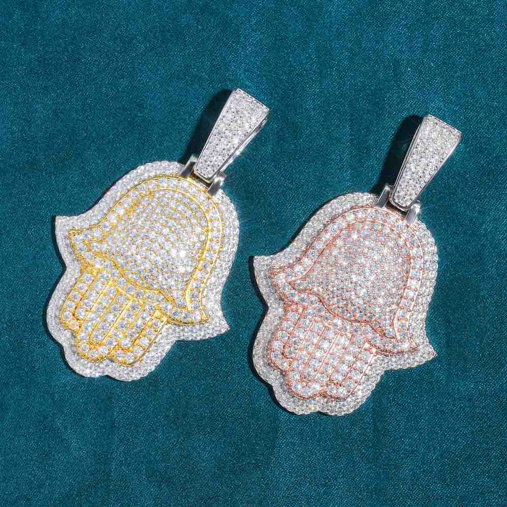 Moissanite Two Tone Hamsa Hand Pendant 14K Gold、mySite、hinf8tx79
