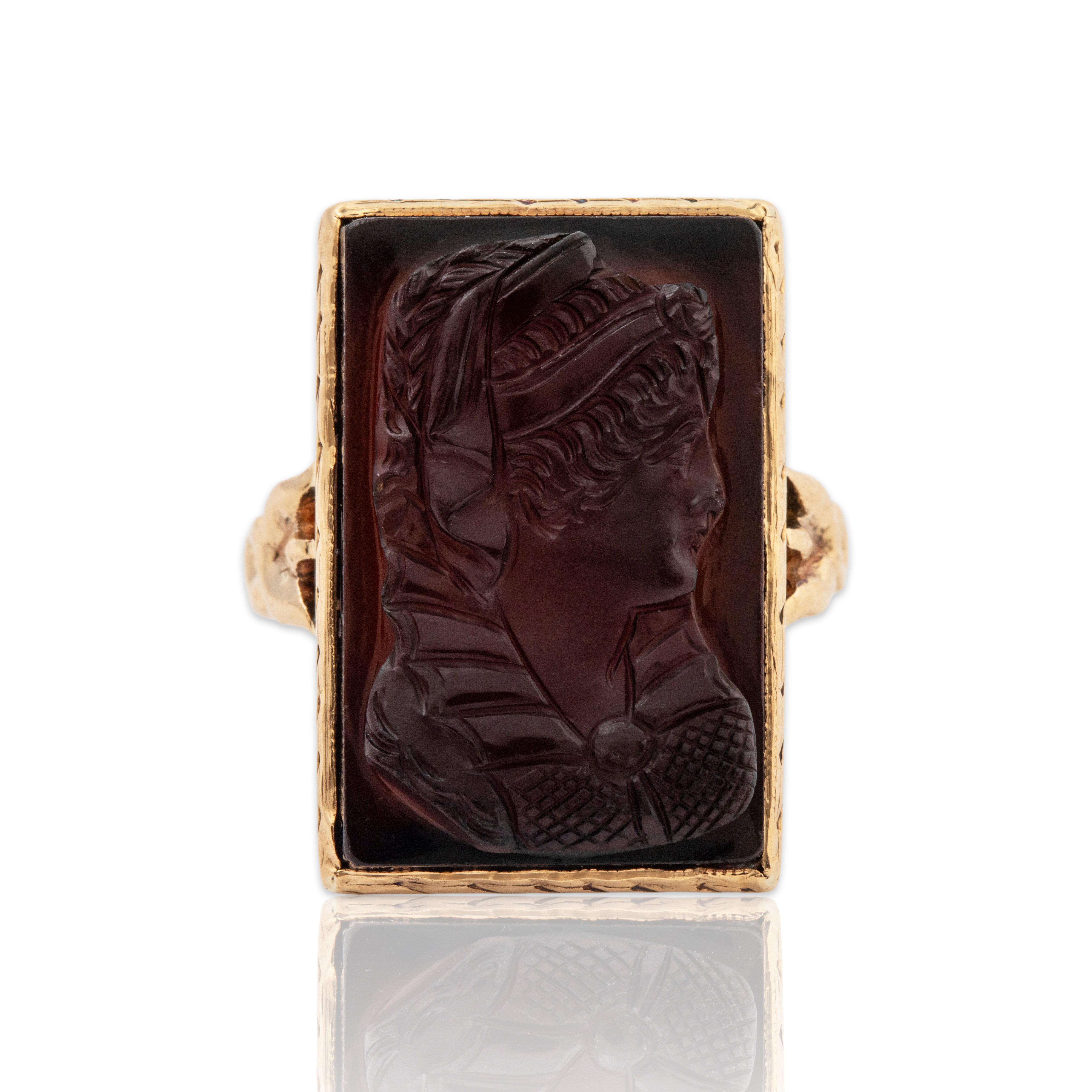 Antique 14k Yellow Gold 4.87ct Onyx Elegant Lady in Relief Signet Ring 3.50、mySite、hinf8tx79
