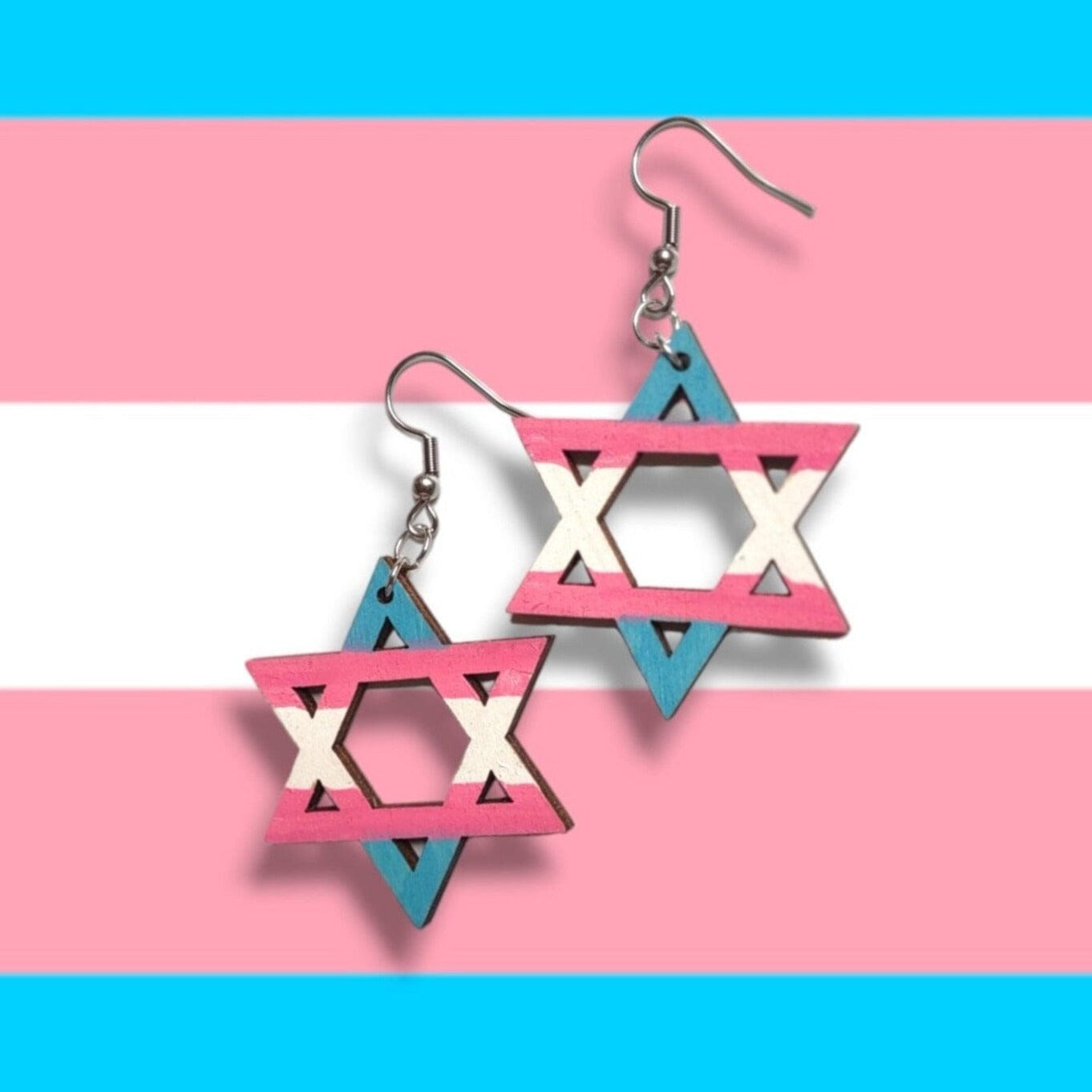Wooden Trans Flag Star of David Earrings、mySite、topwebapps