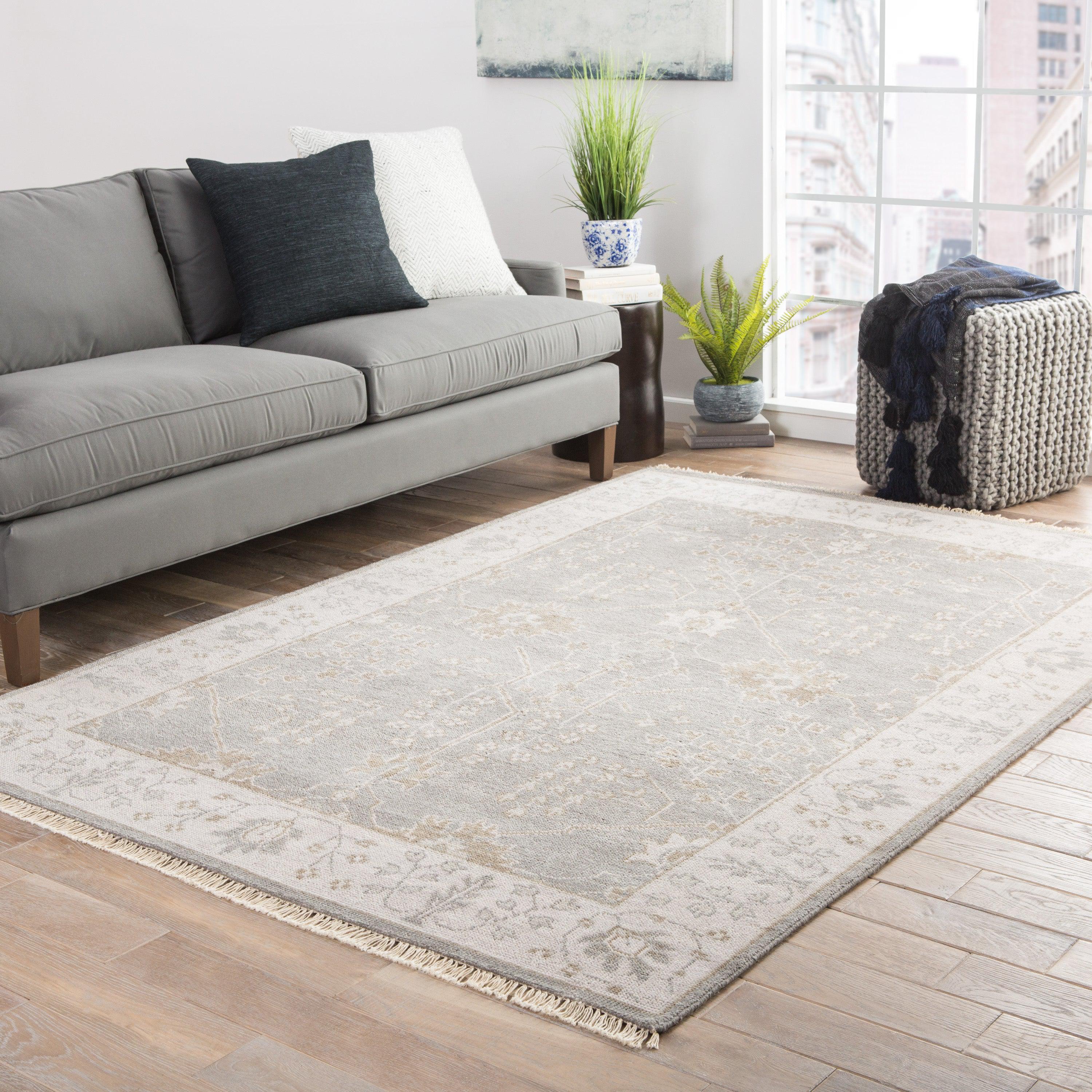 Reagan Hand-Knotted Bordered Gray Beige Area Rug、mySite、gigharbornorthrealestate