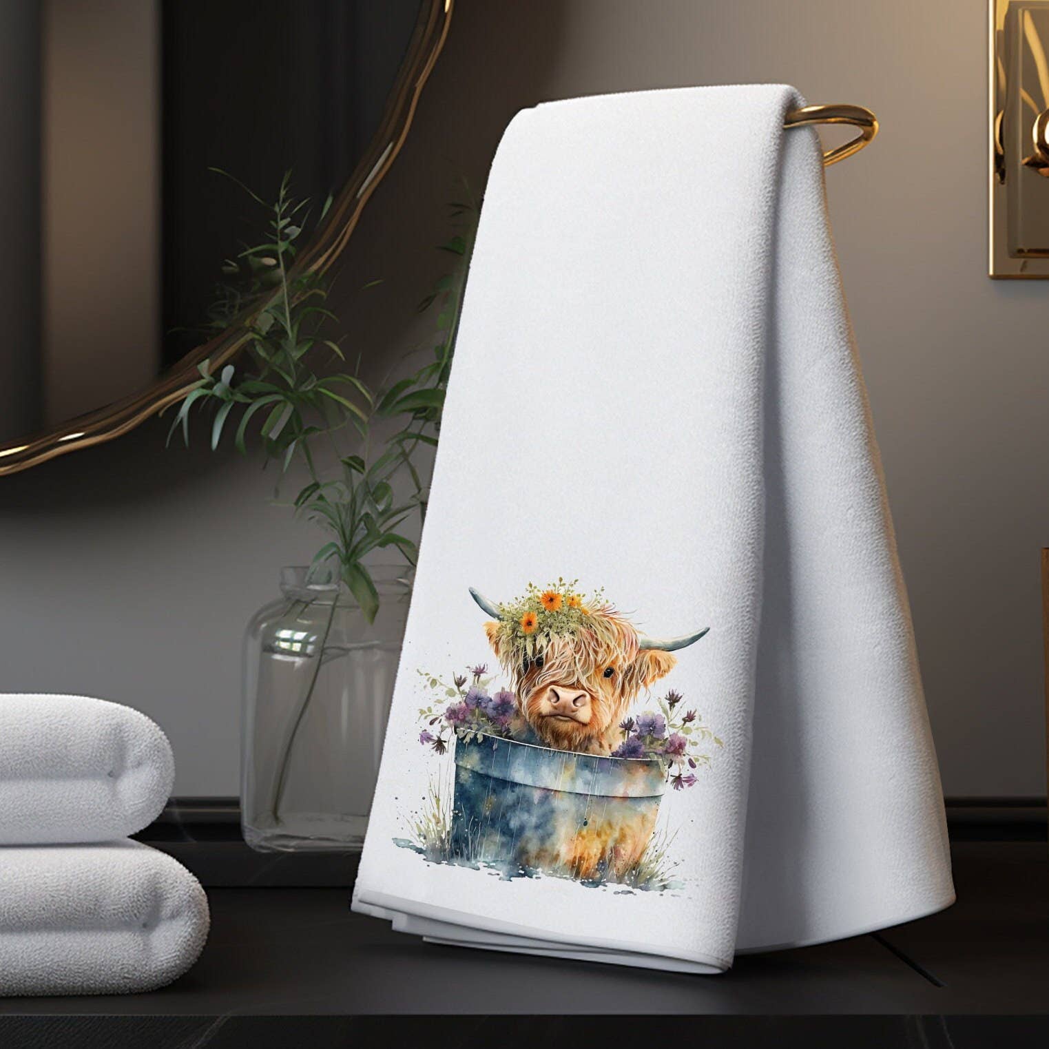 Highland Cow Floral Washtub Terry Cloth Bath Towels for the Cow Lovers!、mySite、g9winljtr