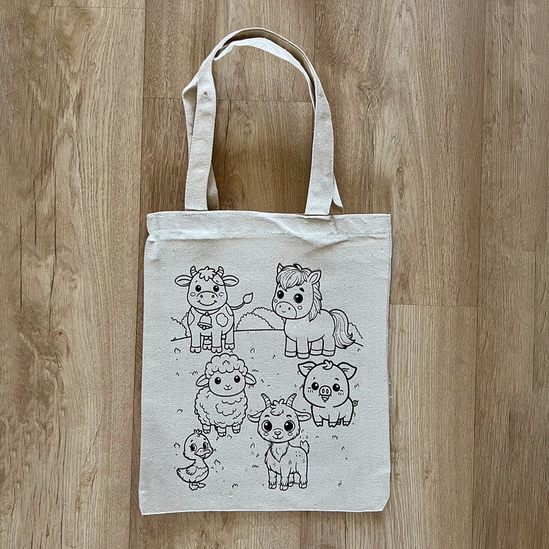DIY Colouring Tote Bag | Farm Animals Printed、mySite、camillekostekn