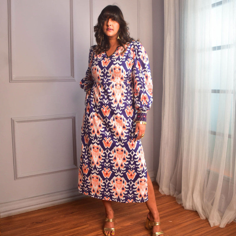 Cotton Long Dress For Women | Block Print | Blue、mySite、camillekostekn