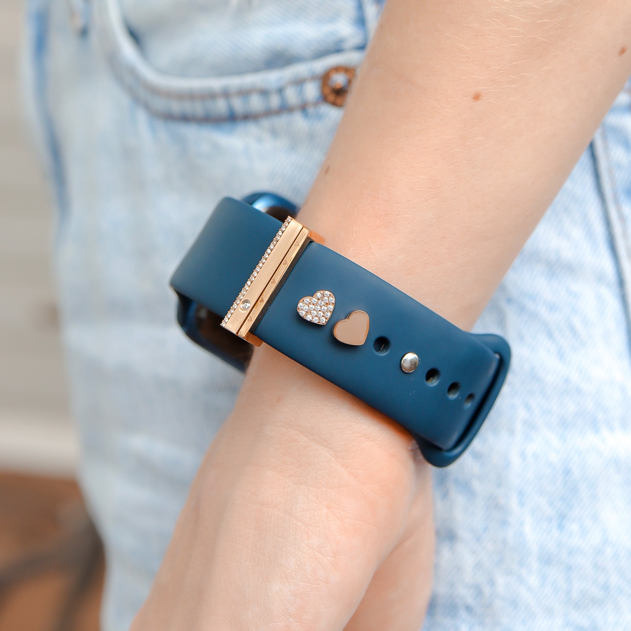 Stainless Steel Engravable 2 Piece Heart Smart Watch Charm Set / SBB0361、mySite、dreamappss