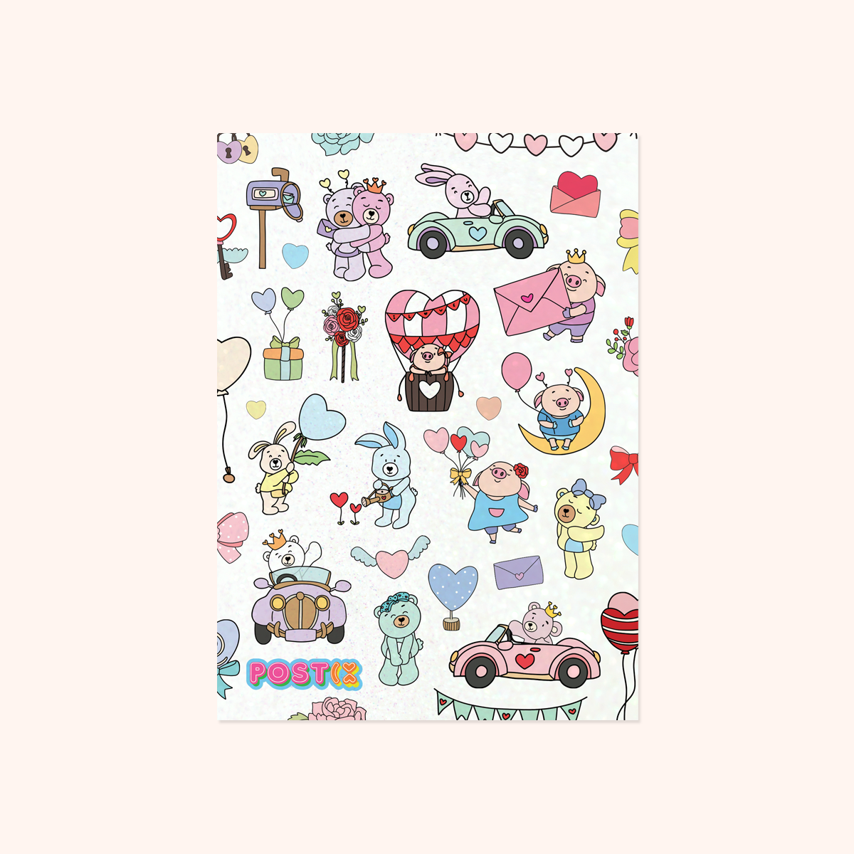  Animal Sweethearts A6 Glitter Sticker Sheet、mySite、ghnorth