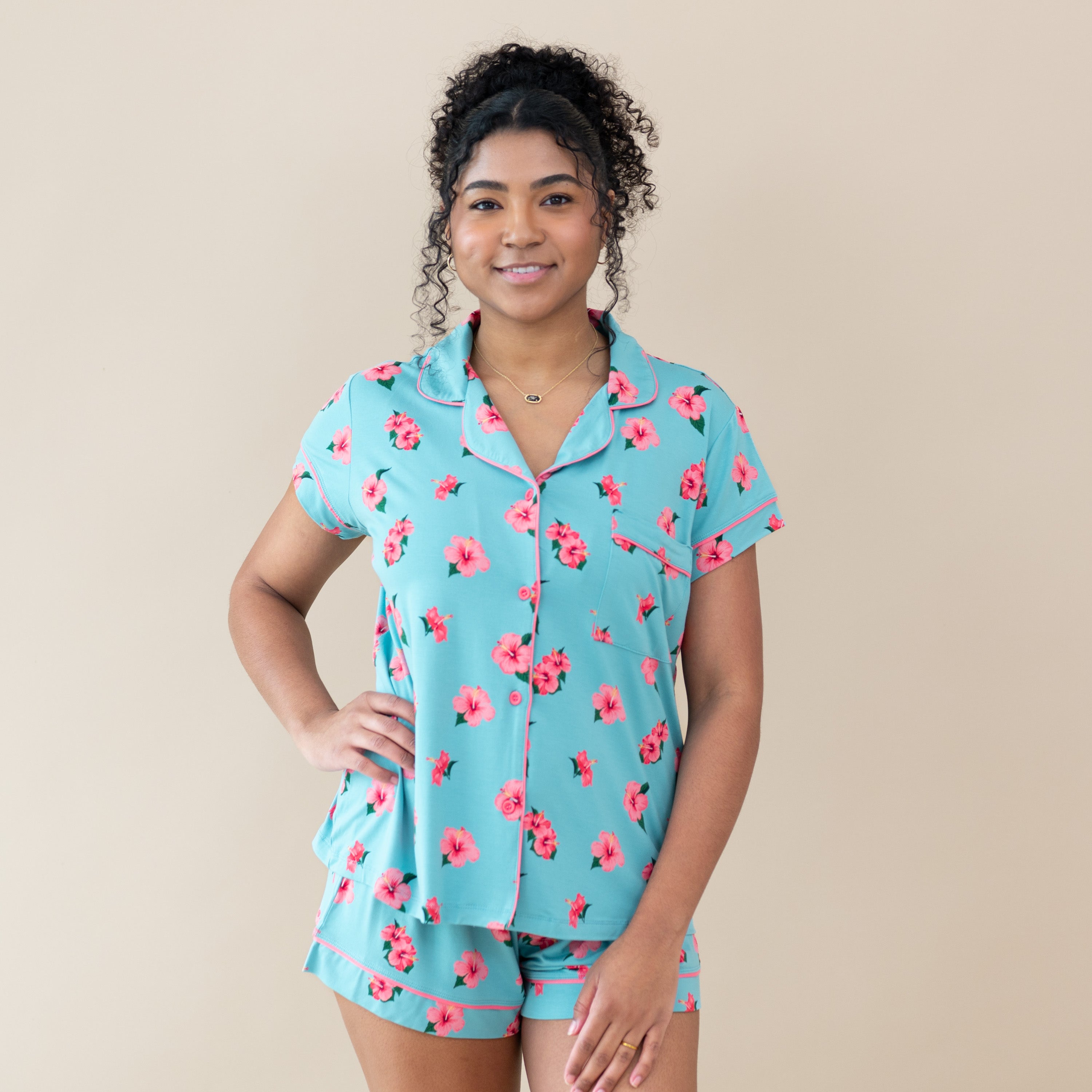  Women’s Short Sleeve Pajama Set in Hibiscus、mySite、layawaytickets