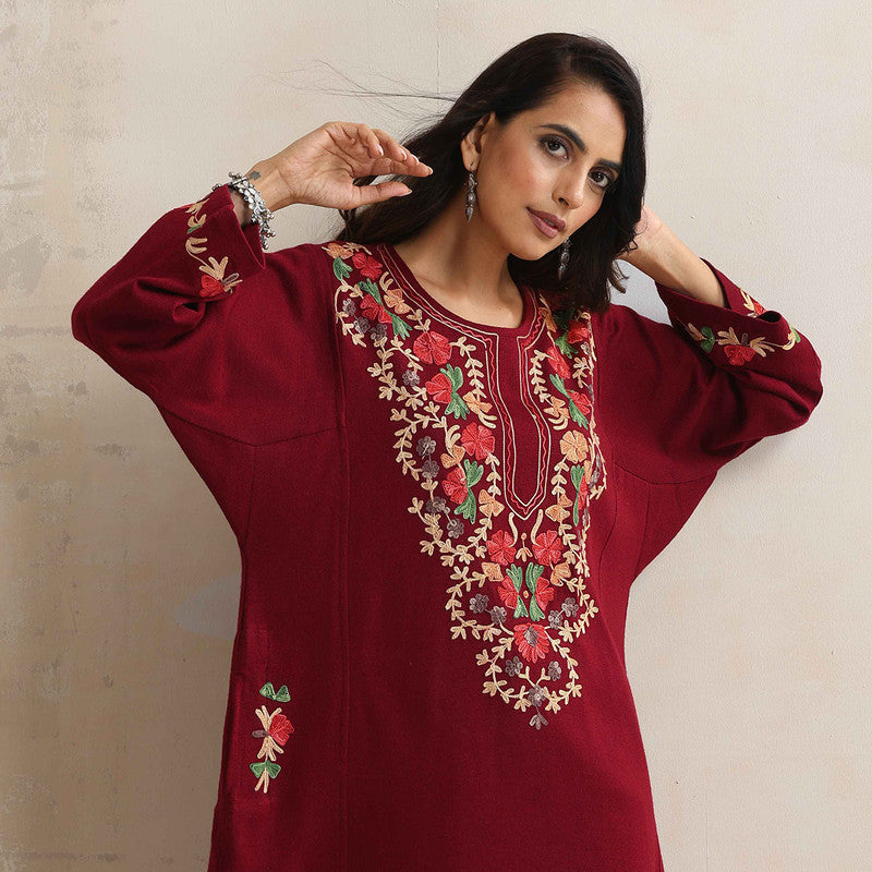 Woolen Kurta For Women | Kashmiri Embroidered | Red、mySite、camillekostekn