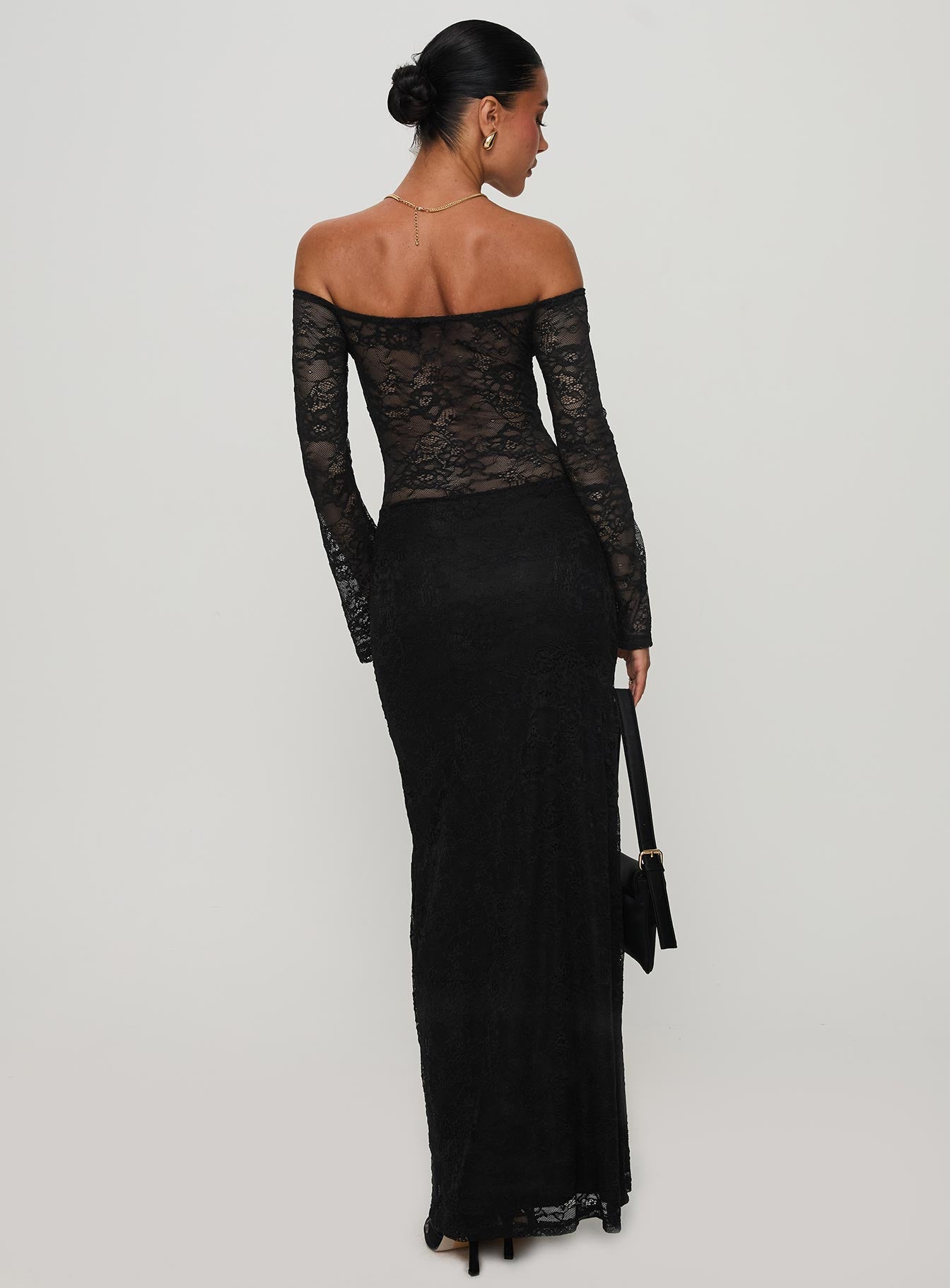 Pinot Grigio Long Sleeve Lace Maxi Dress Black、mySite、solidvoid