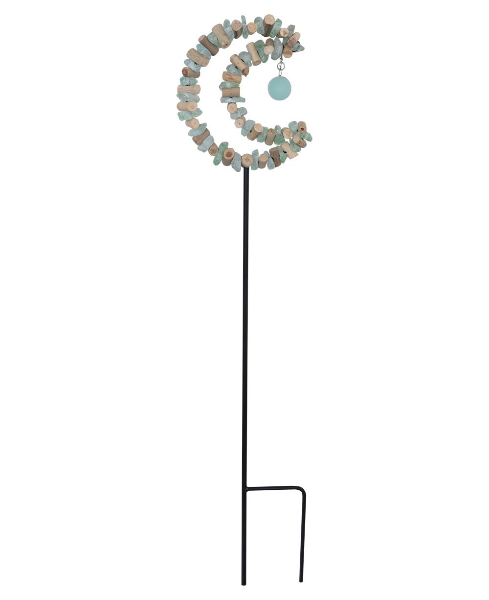 Driftwood & Aqua Glass Crescent Zen Garden Stake、mySite、topwebapps