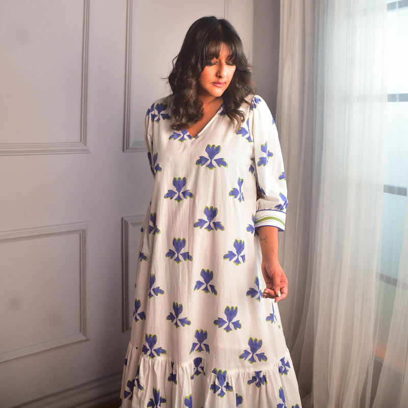 Cotton Long Dress For Women | Floral Block Print | White、mySite、camillekostekn