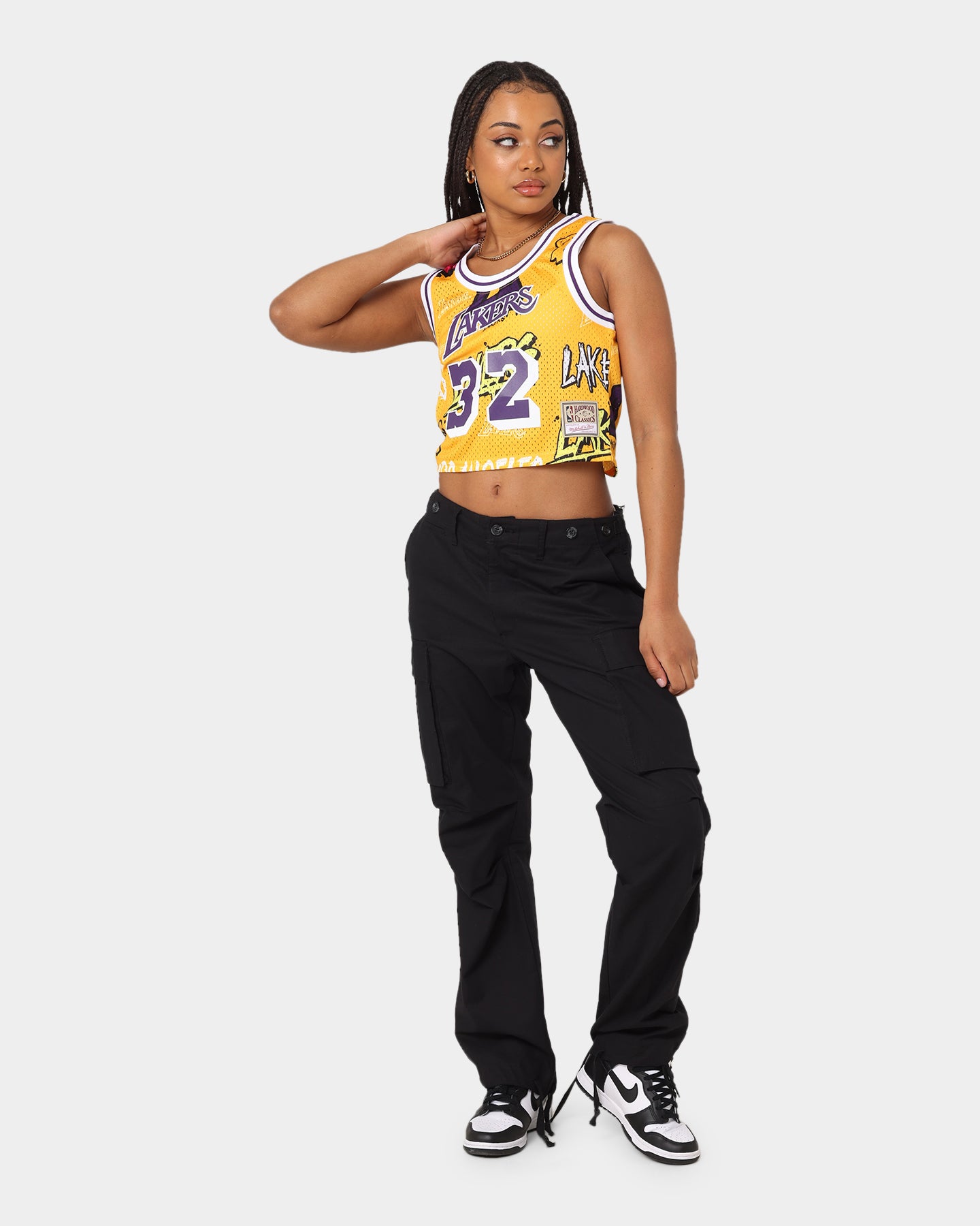 Mitchell & Ness Women's Magic Johnson Los Angeles Lakers Slap Sticker Crop Tank Yellow、mySite、zt4zffjzw