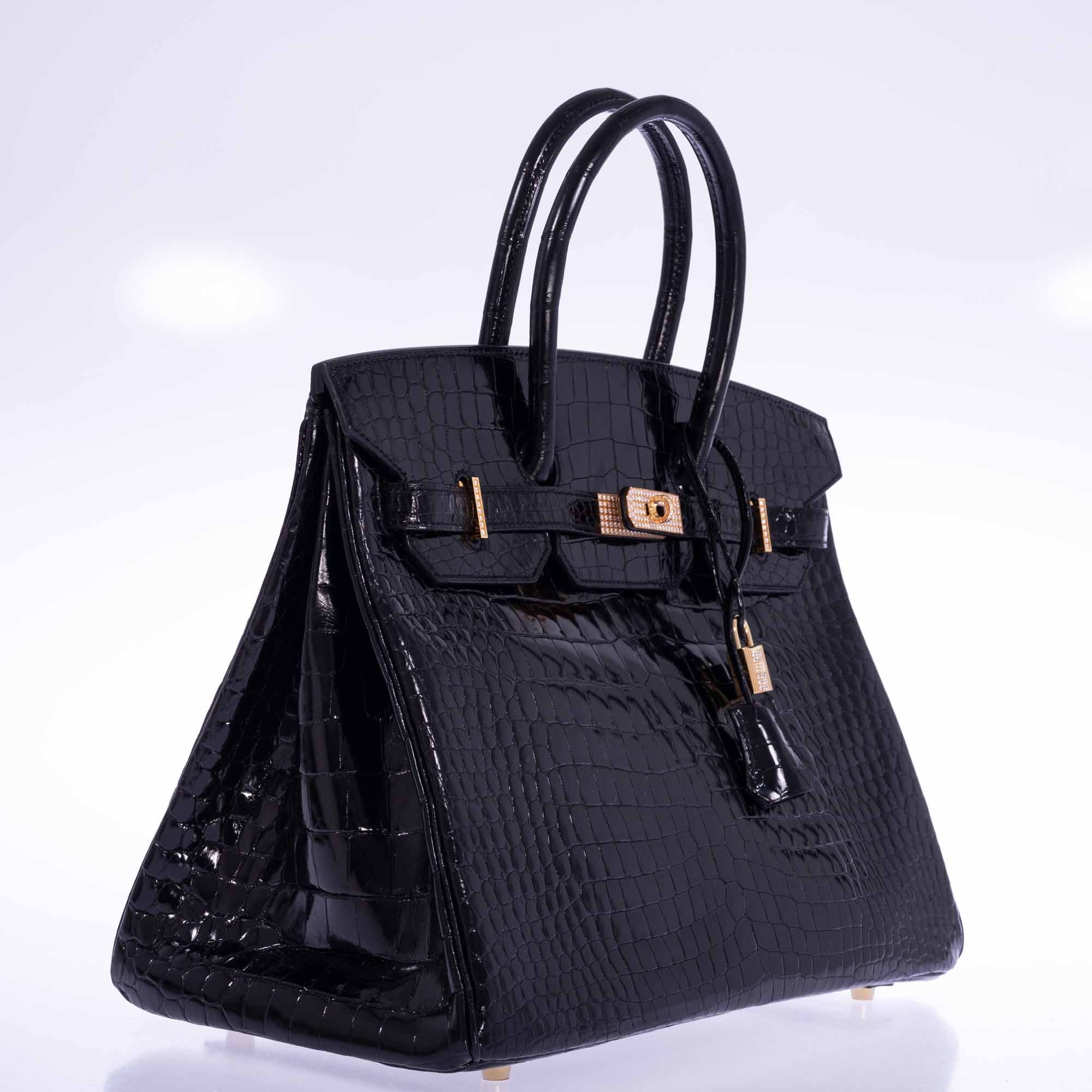 Hermès Birkin 35 Black Shiny Porosus Crocodile 18K Yellow Gold and Diamond Hardware、mySite、garminoutage.com