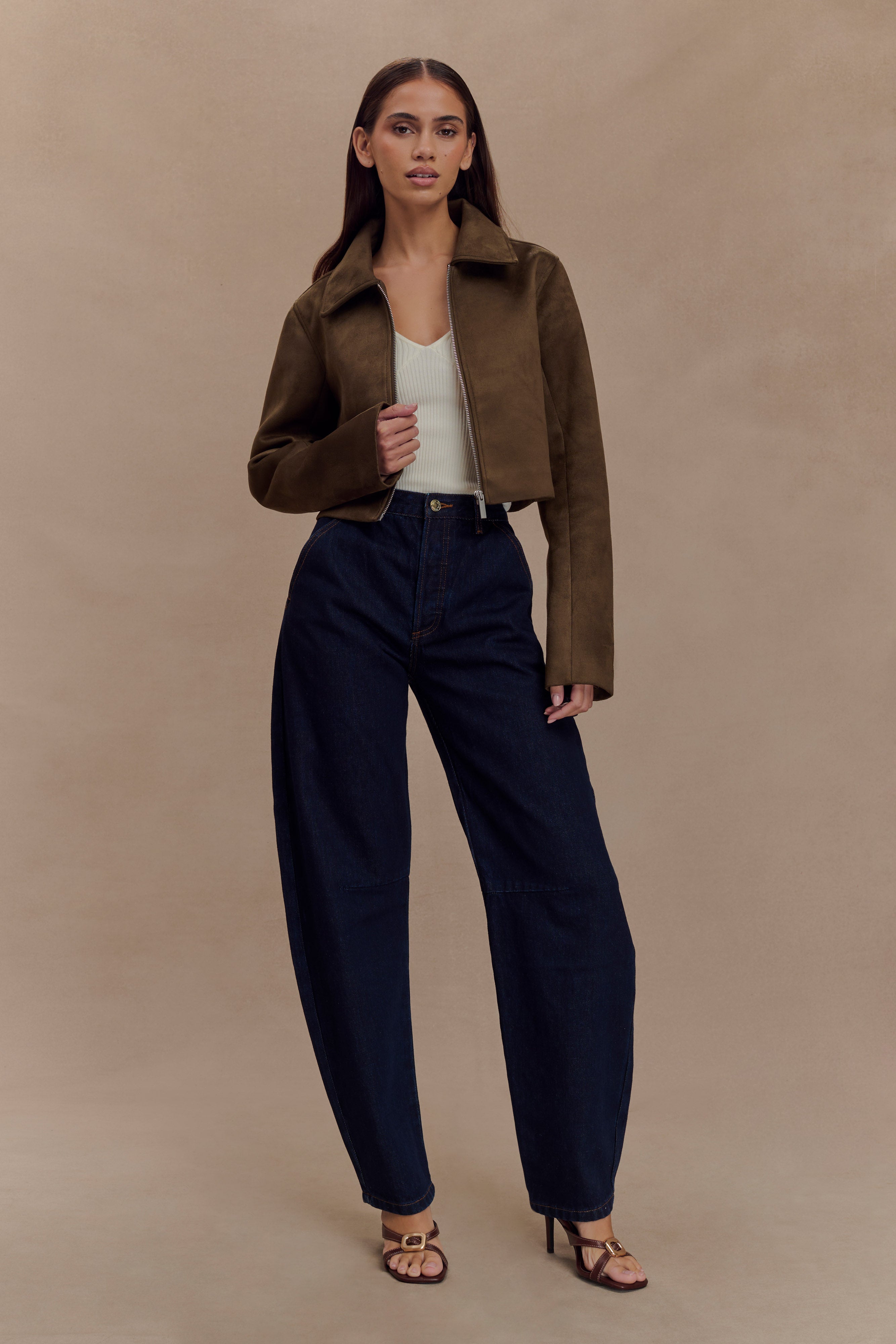 Hayes Faux Suede Collared Jacket - Chocolate、mySite、solidvoid