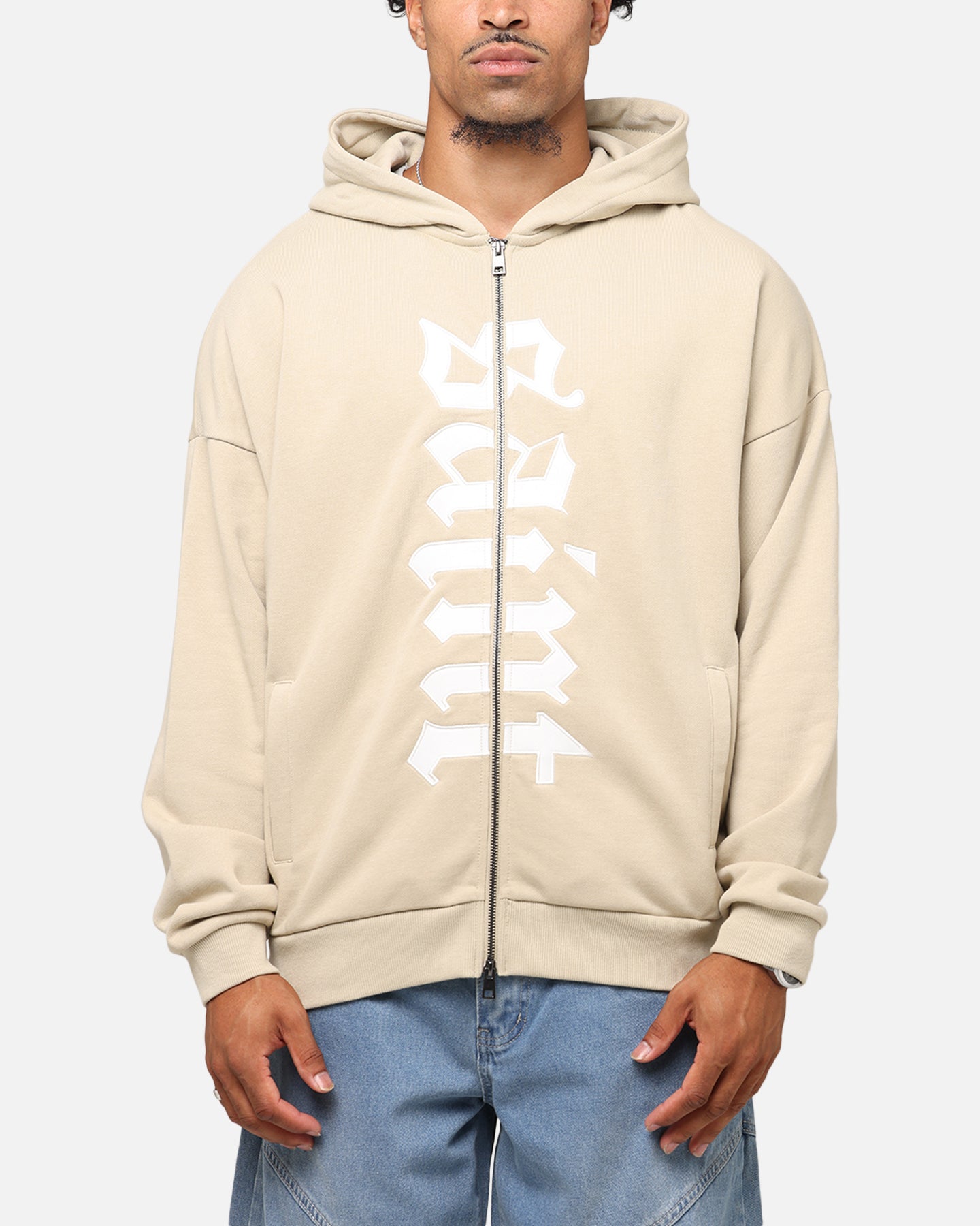 Saint Morta Gothic Distressed Zip Hoodie Stone、mySite、zt4zffjzw