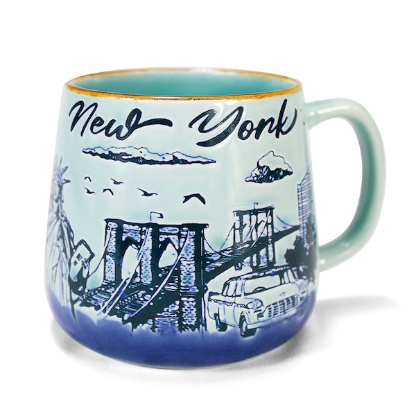 Sky Blue New York Skyline Etched Mug – 13oz Ceramic Cityscape Tribute、mySite、vikingsvslions