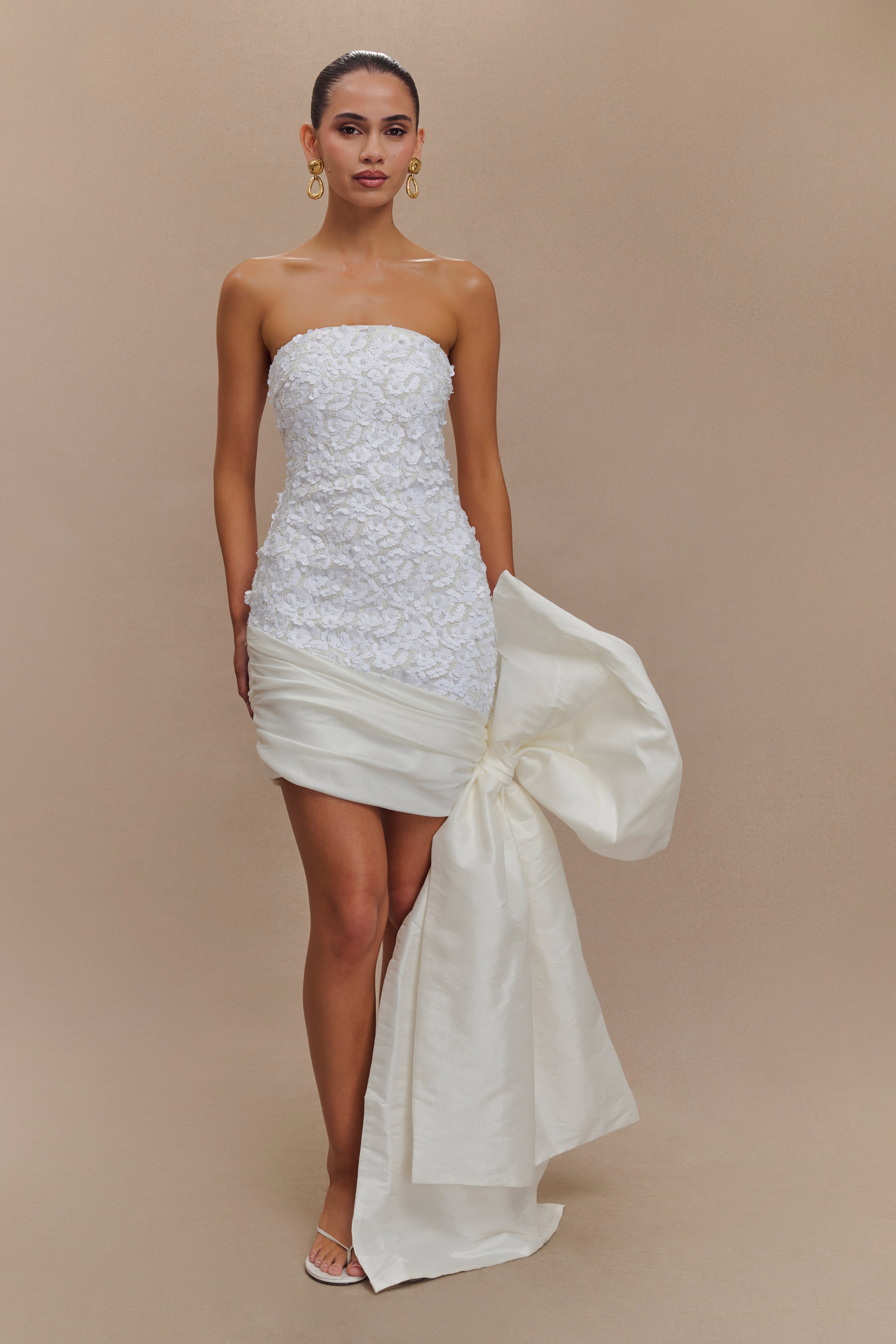 Franka Strapless Bow Mini Dress - White、mySite、solidvoid