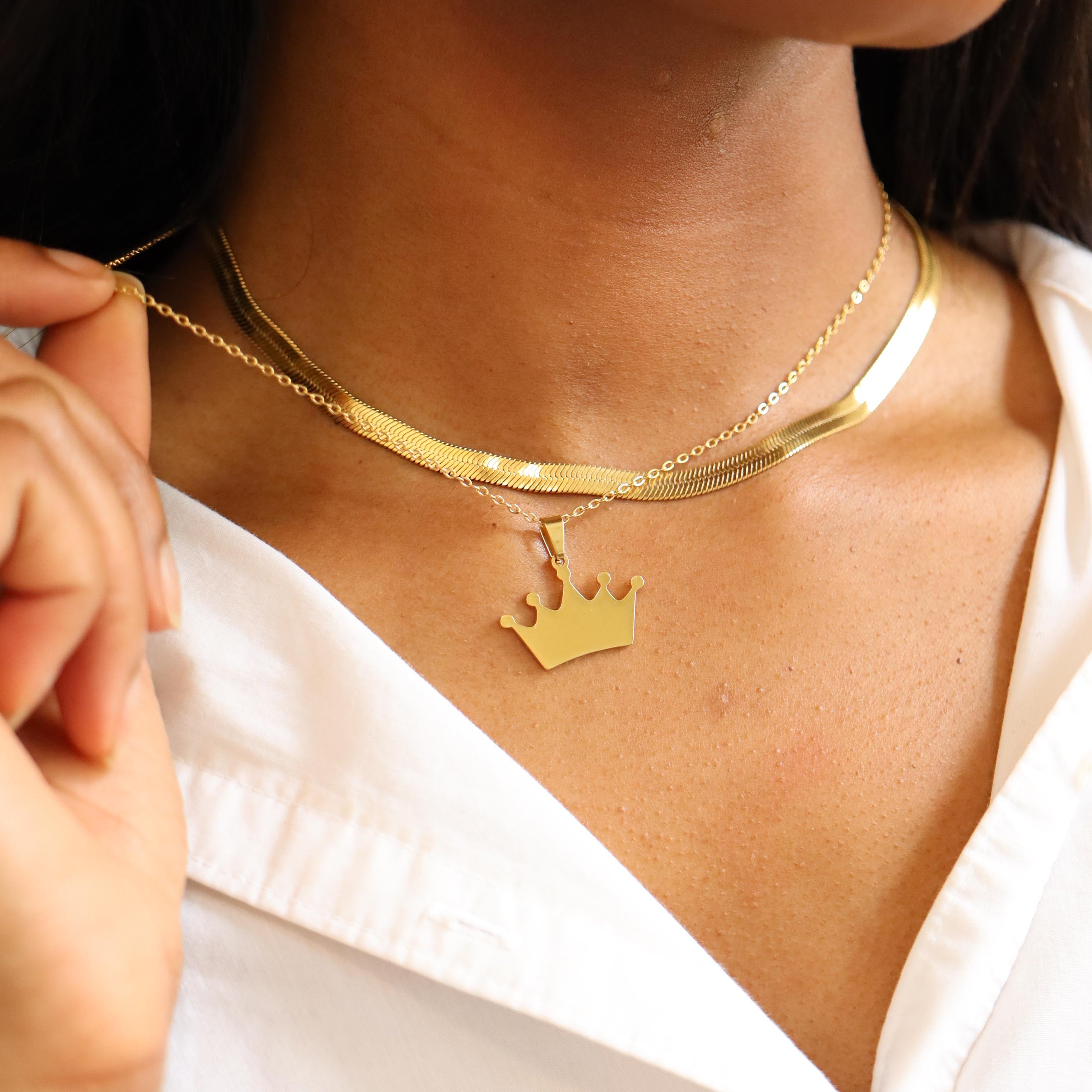 18K Gold PVD Stainless Steel Blank Crown Necklace / SBB0262、mySite、dreamappss