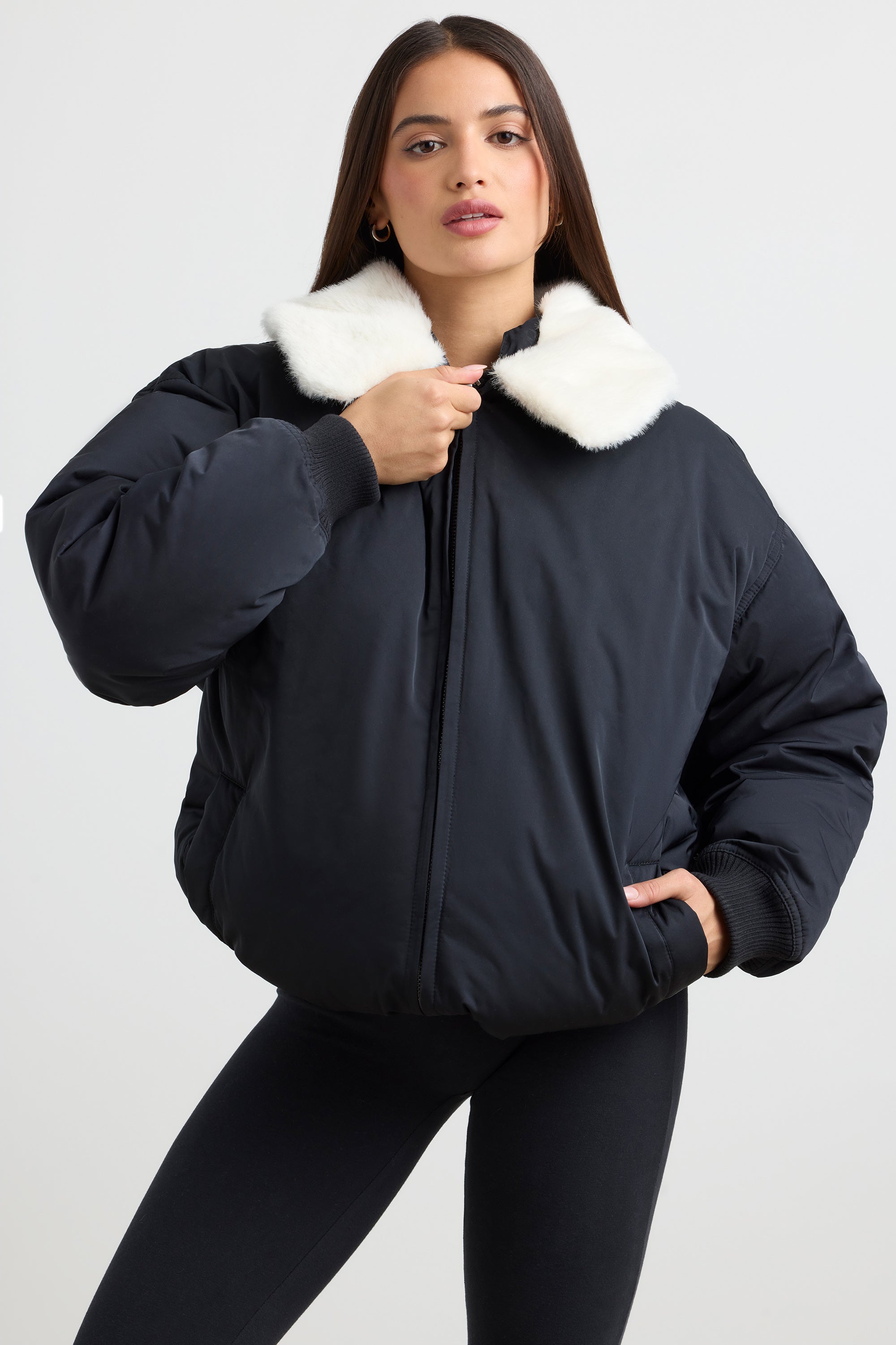 Oversized Bomber Jacket in Black、mySite、solidvoid