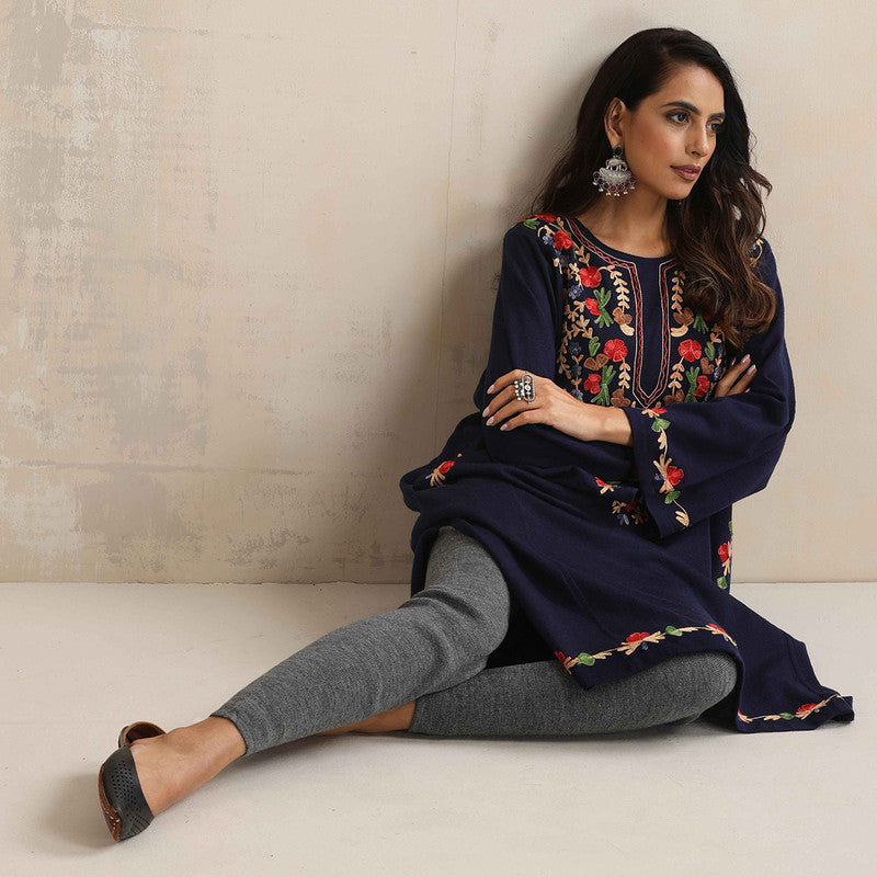 Woolen Kurta For Women | Kashmiri Embroidered | Blue、mySite、camillekostekn
